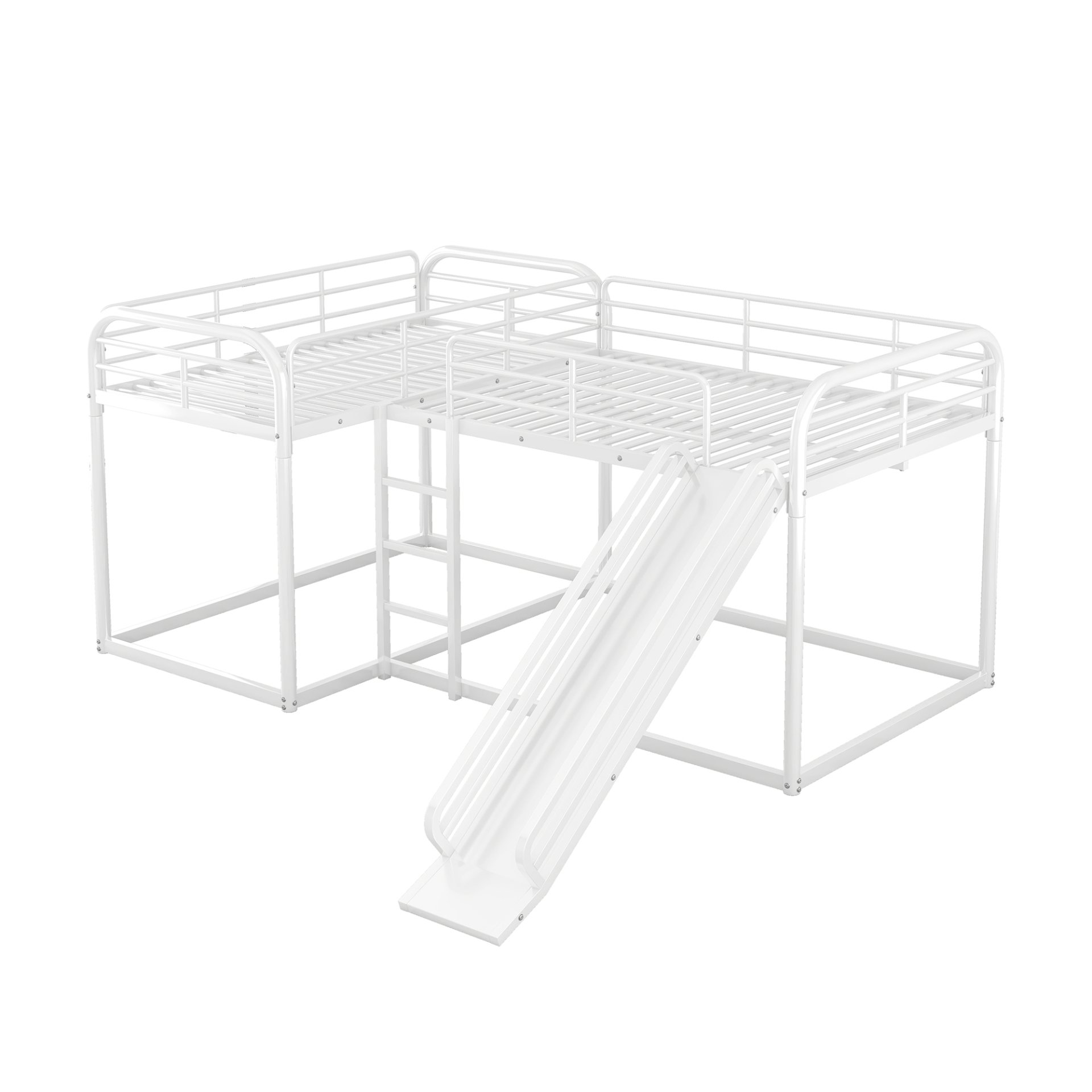 L-Shaped Bunk Bed With Slide And Short Ladder For Full And Twin Size - White - Image 10