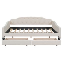 Upholstered Tufted Full Size Daybed With 2 Drawers - Beige