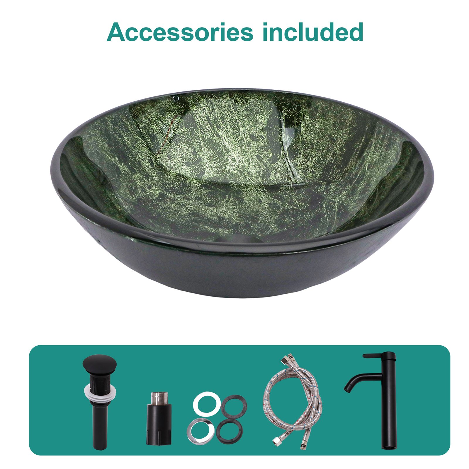 Vessel Sink With Faucet And Pop Up Drain, Natural Marble Texture Bathroom - Green - Image 5