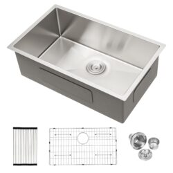 33" Undermount Kitchen Sink Single Bowl 16 Gauge, 10" Deep Basin - Brushed Nickel