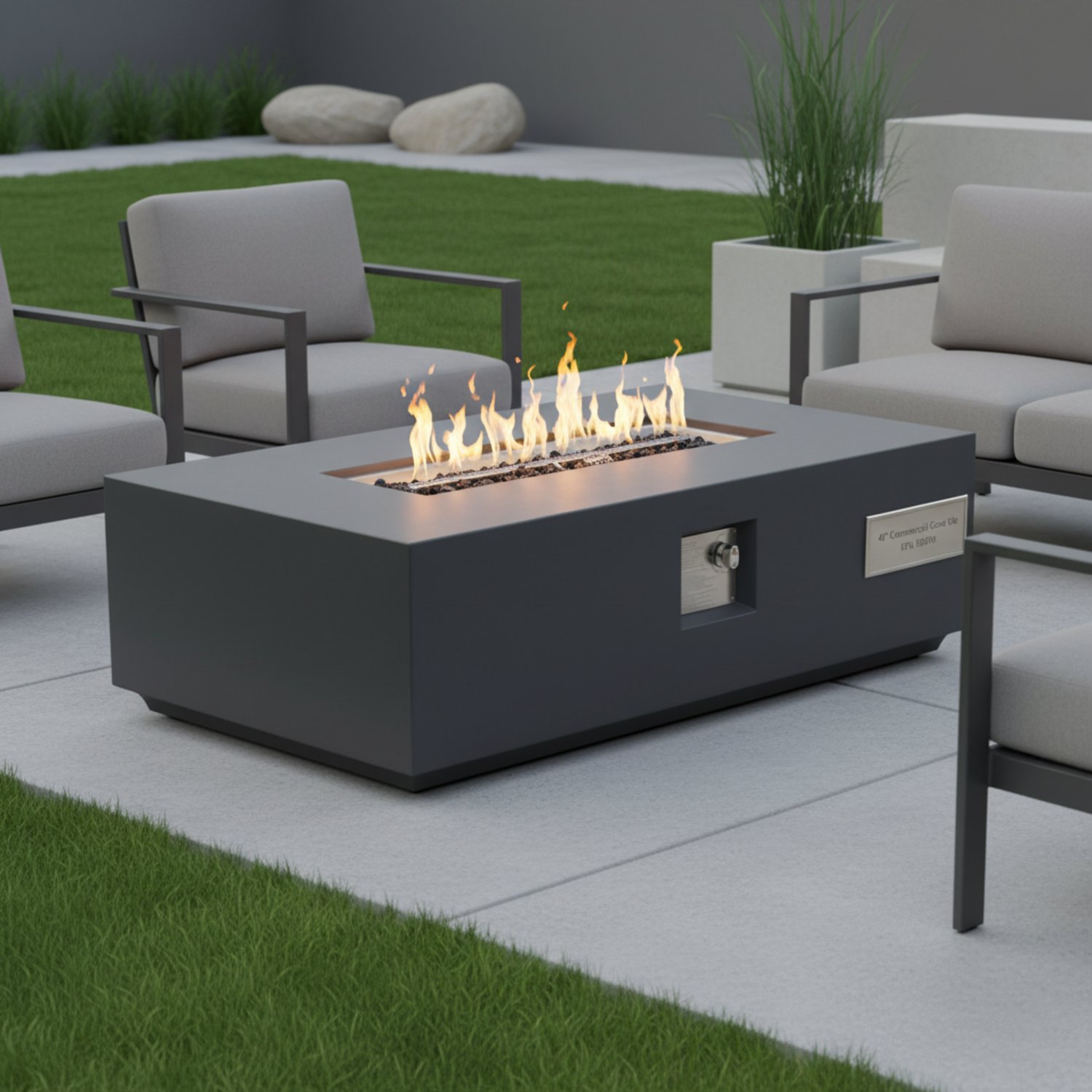 Volon - Rectangular Fire Pit Table, Propane Powered, 50,000 BTU - Light Gray - Image 24