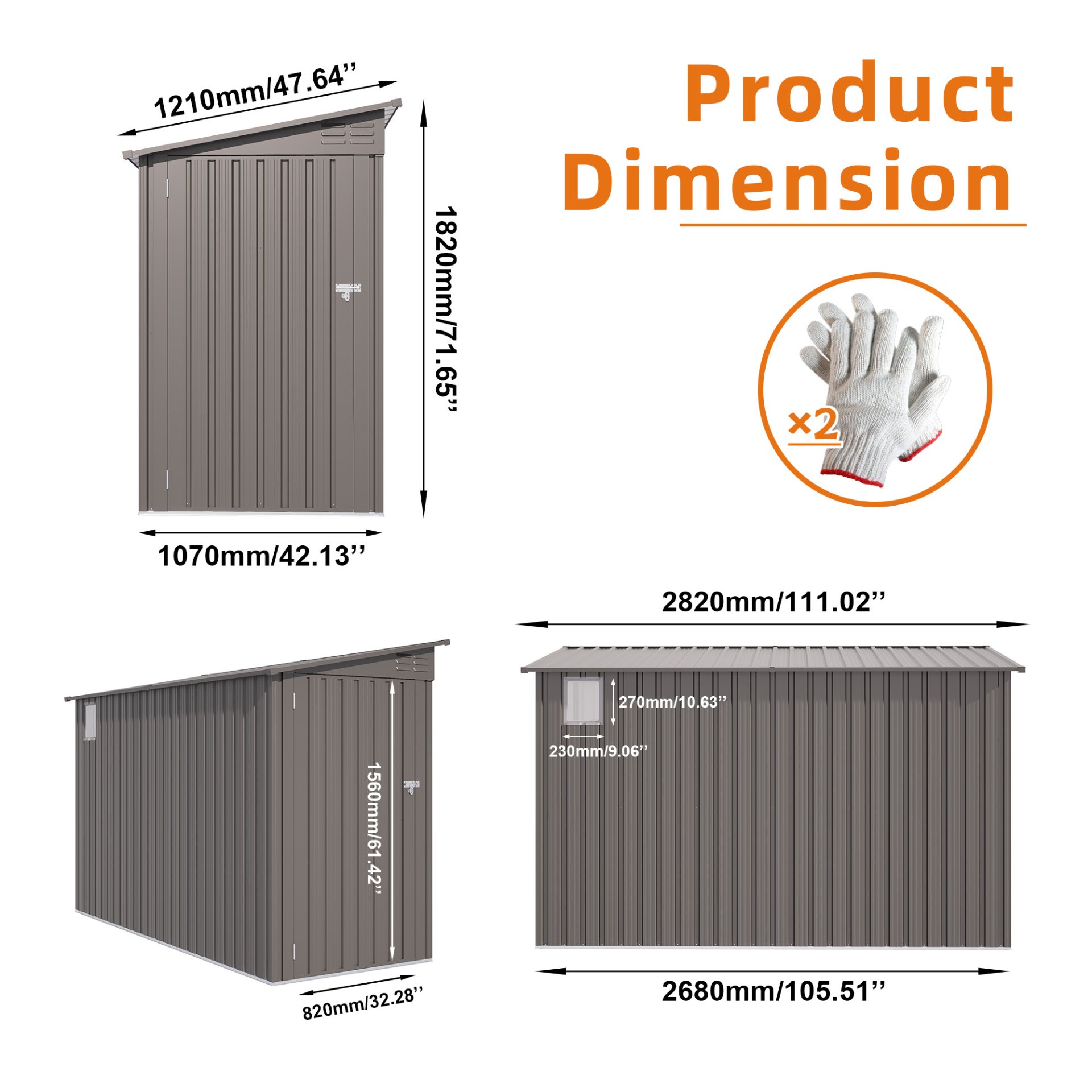 Metal Outdoor Storage Shed 4 X 9 Ft With Sloping Roof, Vents, And Side Door - Gray - Image 3