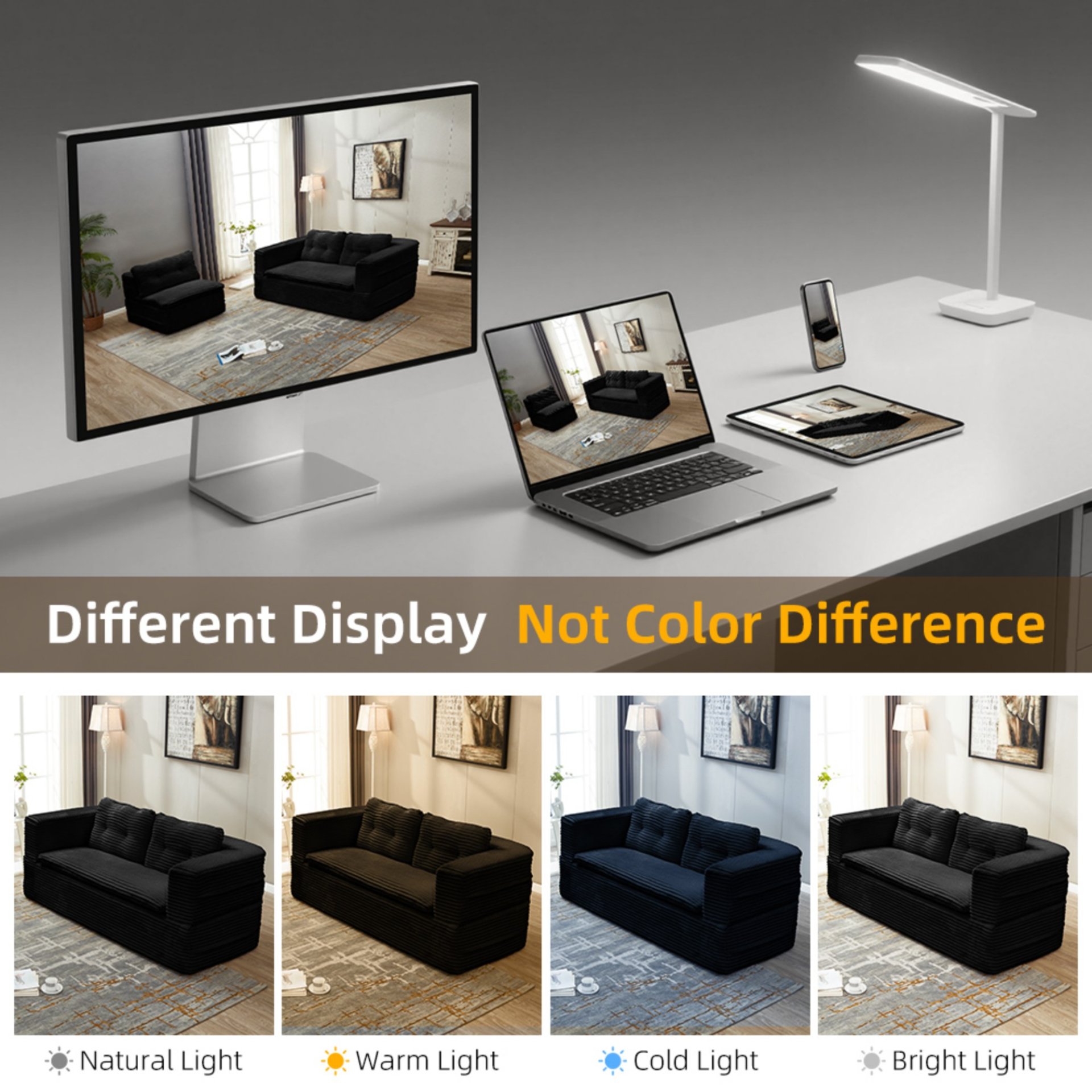 Multi Functional Sectional Sofa Bed With Independent Chaise Lounge And Functional Blanket - Black - Image 10