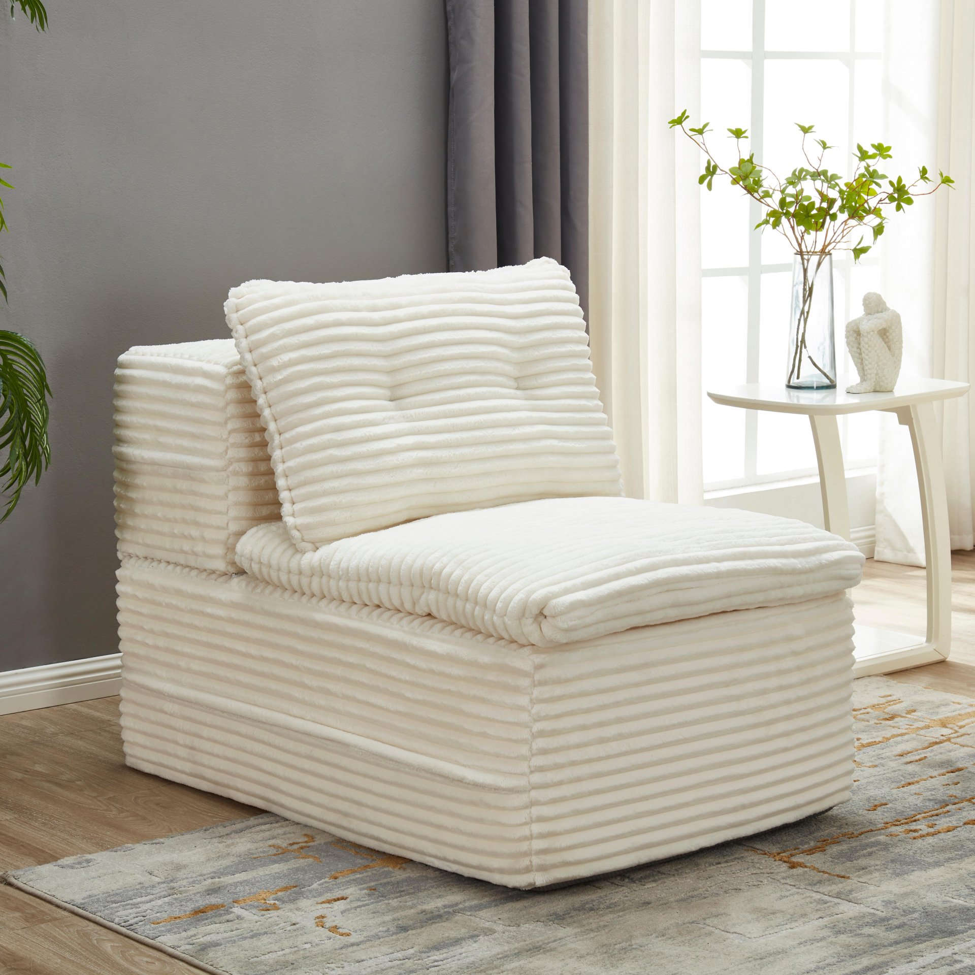 Multi Functional Sectional Sofa Bed With Independent Chaise Lounge And Functional Blanket - Beige - Image 6