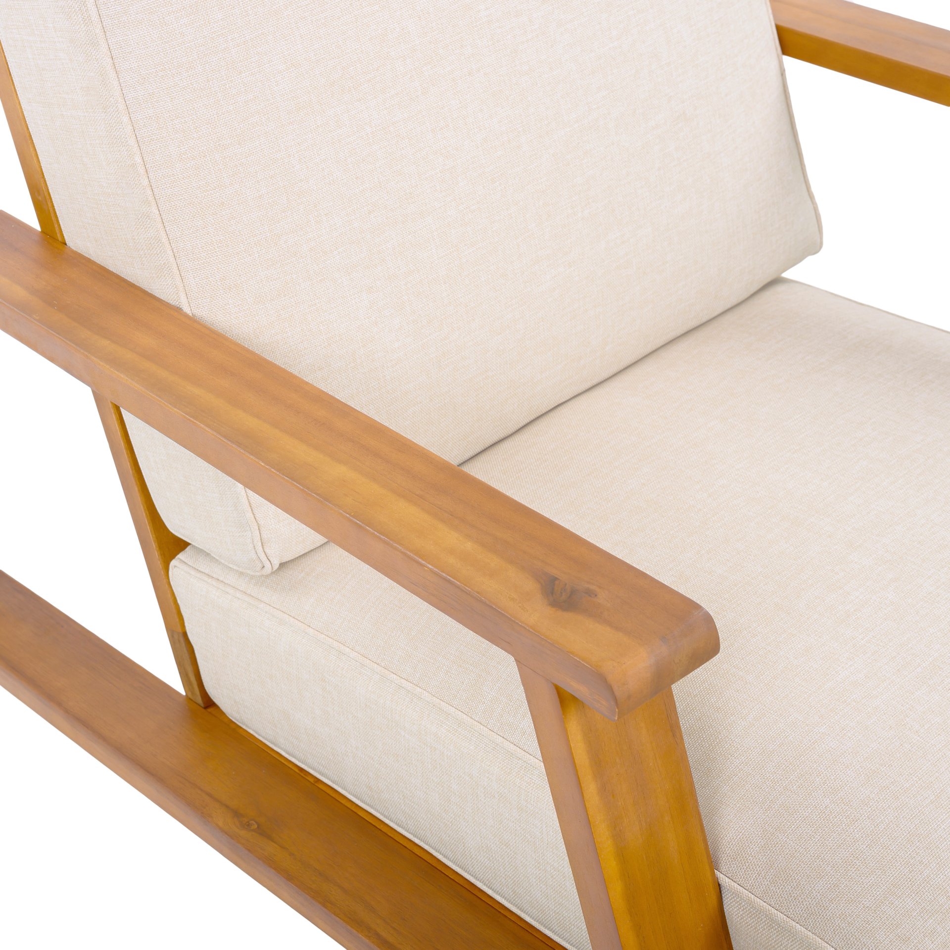 Outdoor Patio Lounge Chair - Teak / Beige - Image 12