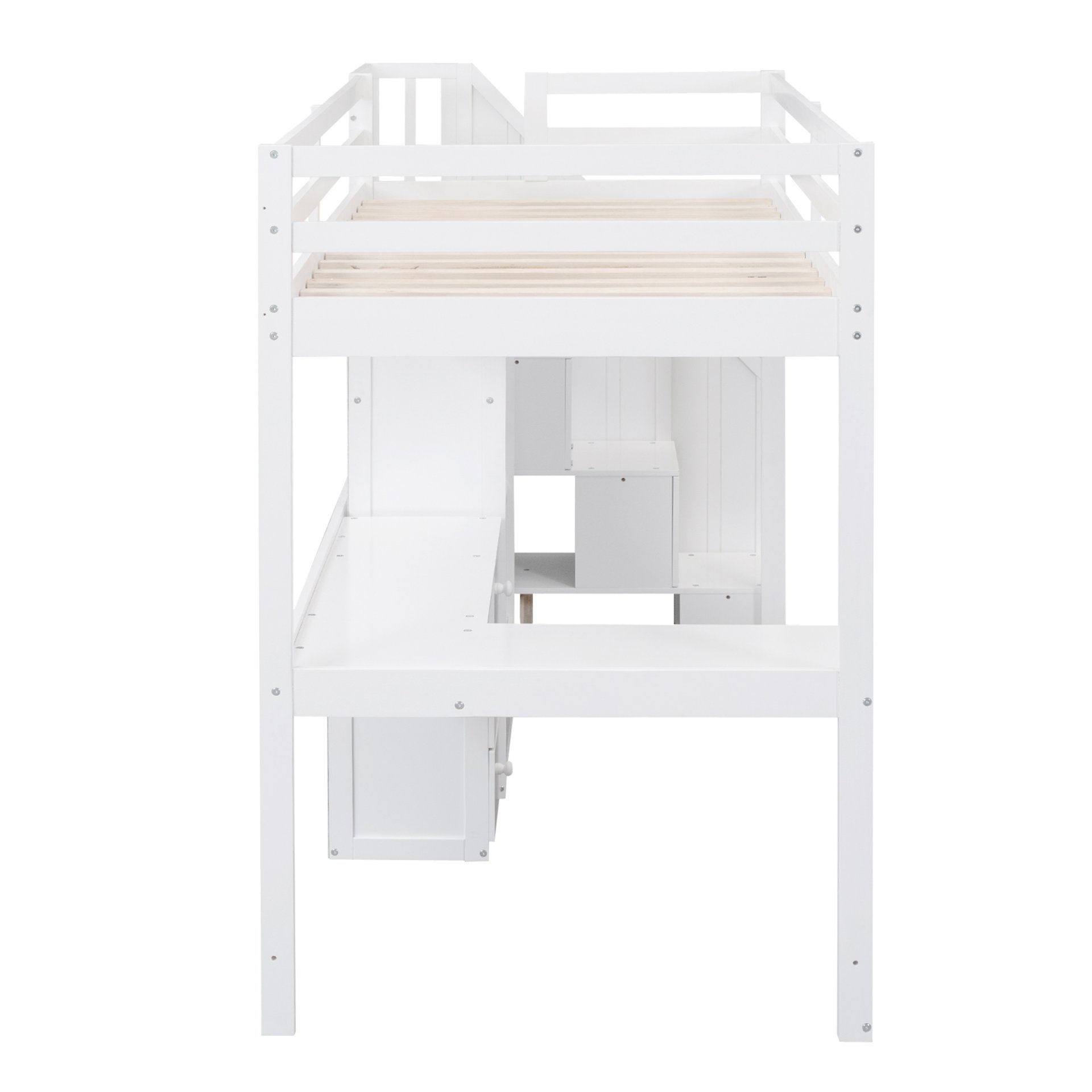Twin Size Loft Bed With L-Shaped Desk, Drawers, Cabinet And Storage Staircase - White - Image 12