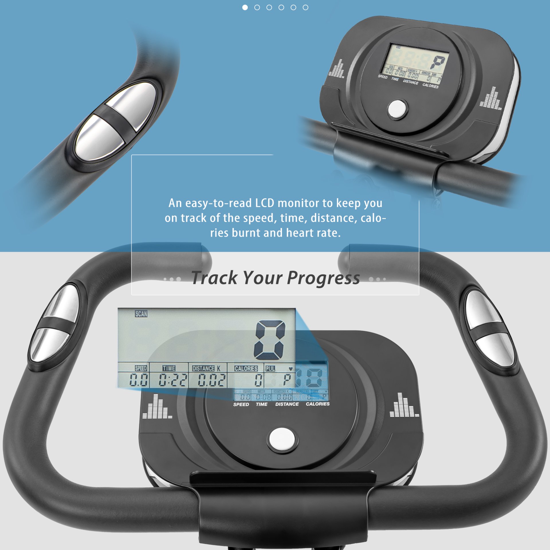 Workout Bikes, Folding Stationary For Home With 16 Level Magnetic Resistance, Indoor Exercise Equipment With Heart Rate Sensor & LCD Monitor - White - Image 18