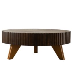 Round Retro Coffee Table For Living Room Decor And Daily Use - Brown