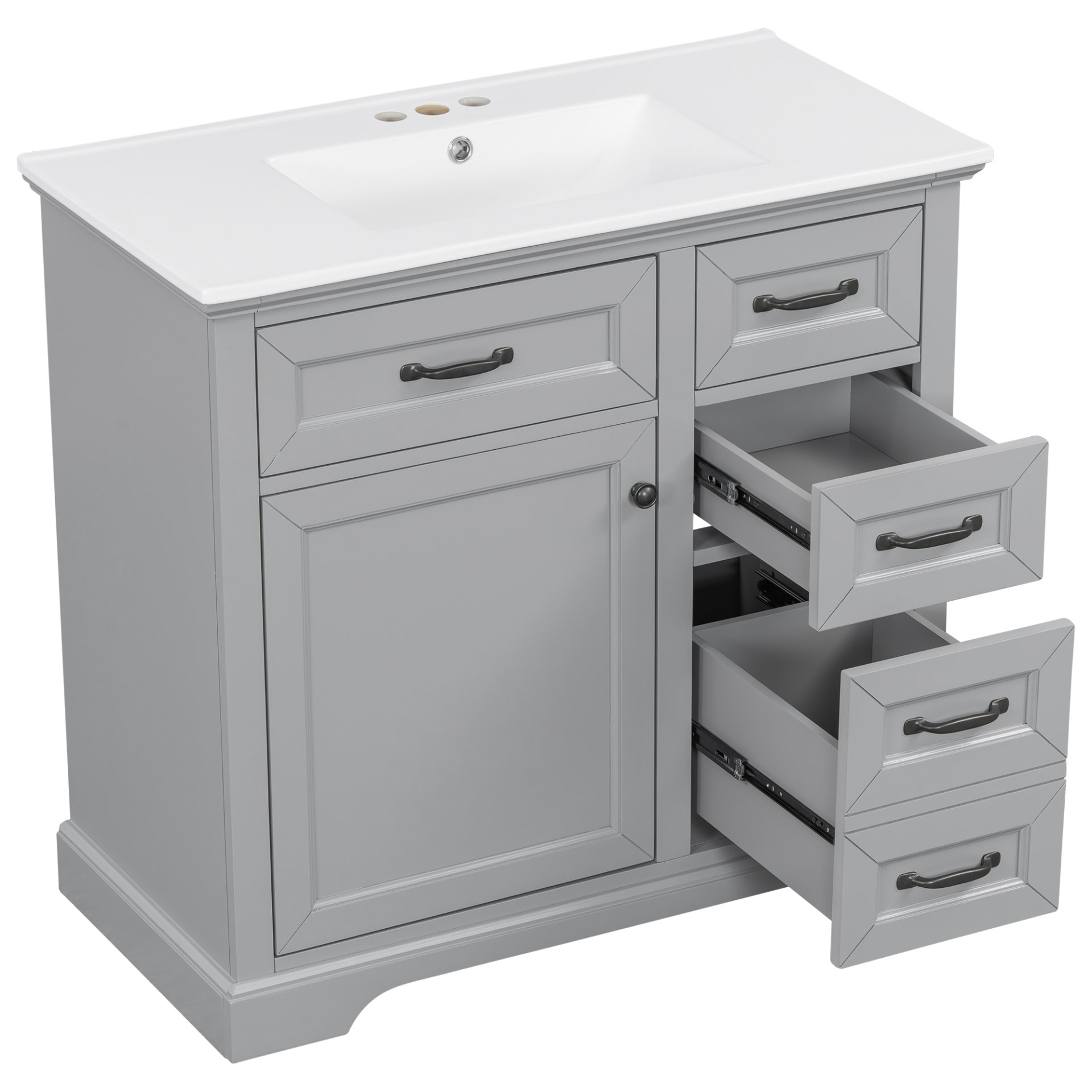 36" Bathroom Vanity With Sink, 2 Tip Out Drawers, Soft Close Hinges - Light Gray - Image 18