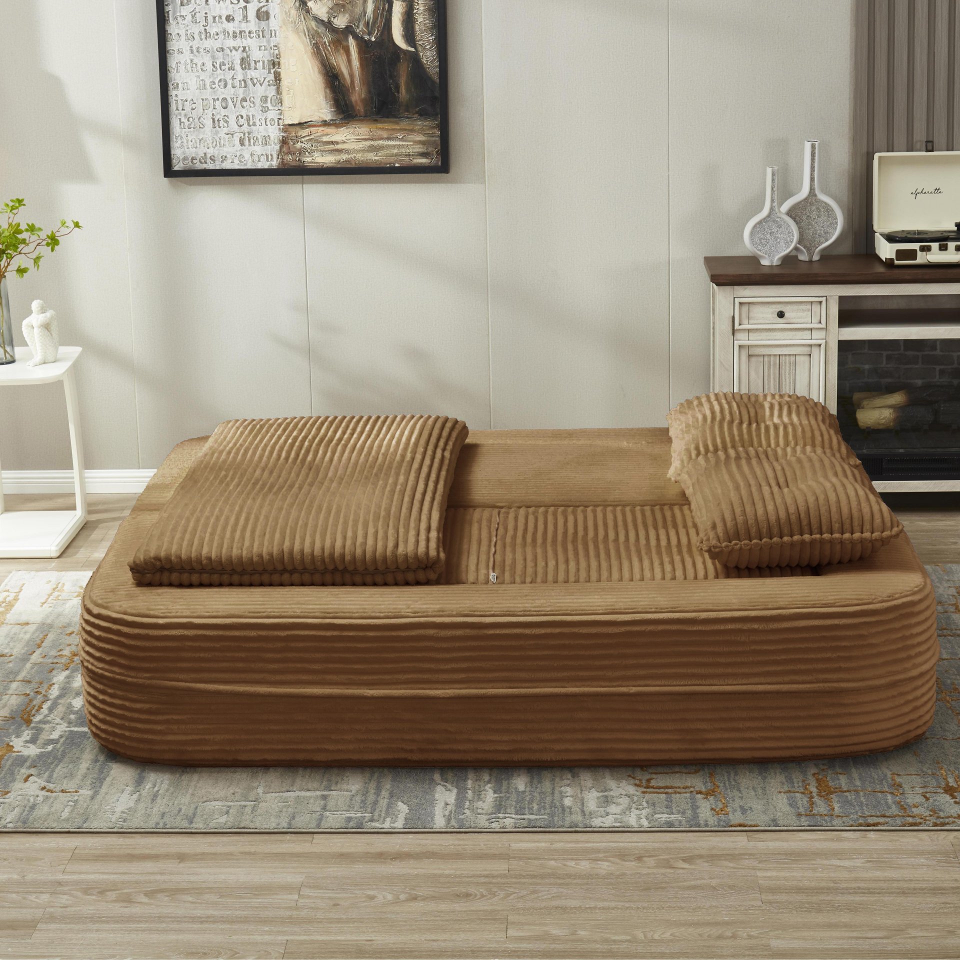Multi Functional Sectional Sofa Bed With Independent Chaise Lounge And Functional Blanket - Camel - Image 9