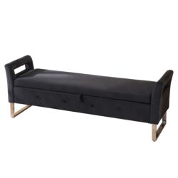 Wide Storage Soft Ottoman Bench With Armrests, Footrest Bed End Stool For Living Room, Dorm, Entryway And Bedroom - Black