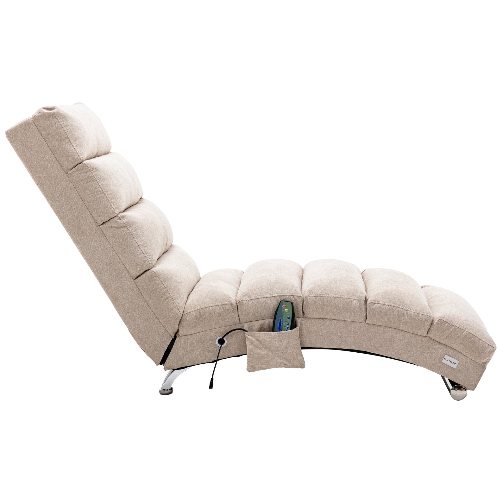 Linen Massage Chaise Lounge Indoor With Remote Control, Ergonomic Electric Massage Lounger - Beige - Image 14