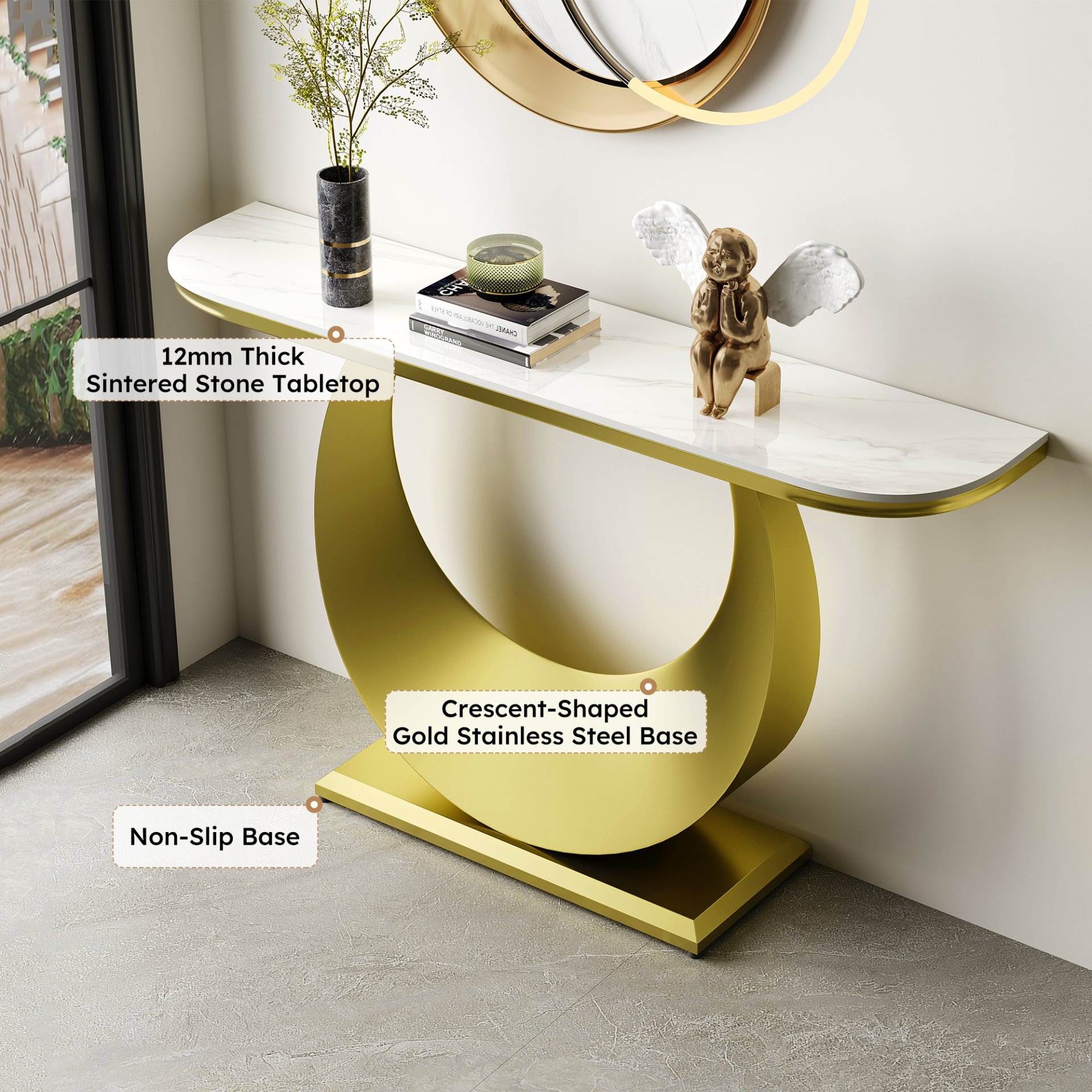 Half Console Table For Hallway - Gold / White - Image 10
