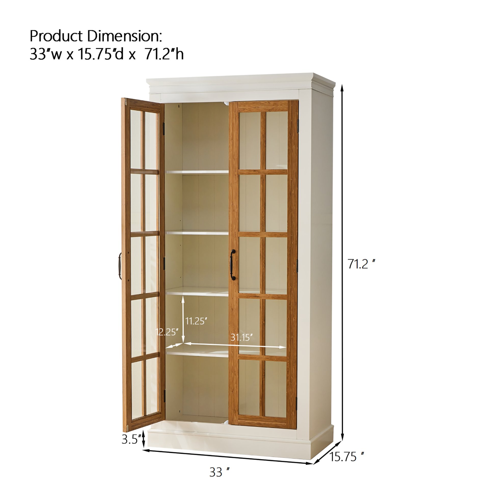 Rustic Style Display Cabinet With Glass Doors For Collectibles & - Brown / Cream White - Image 3