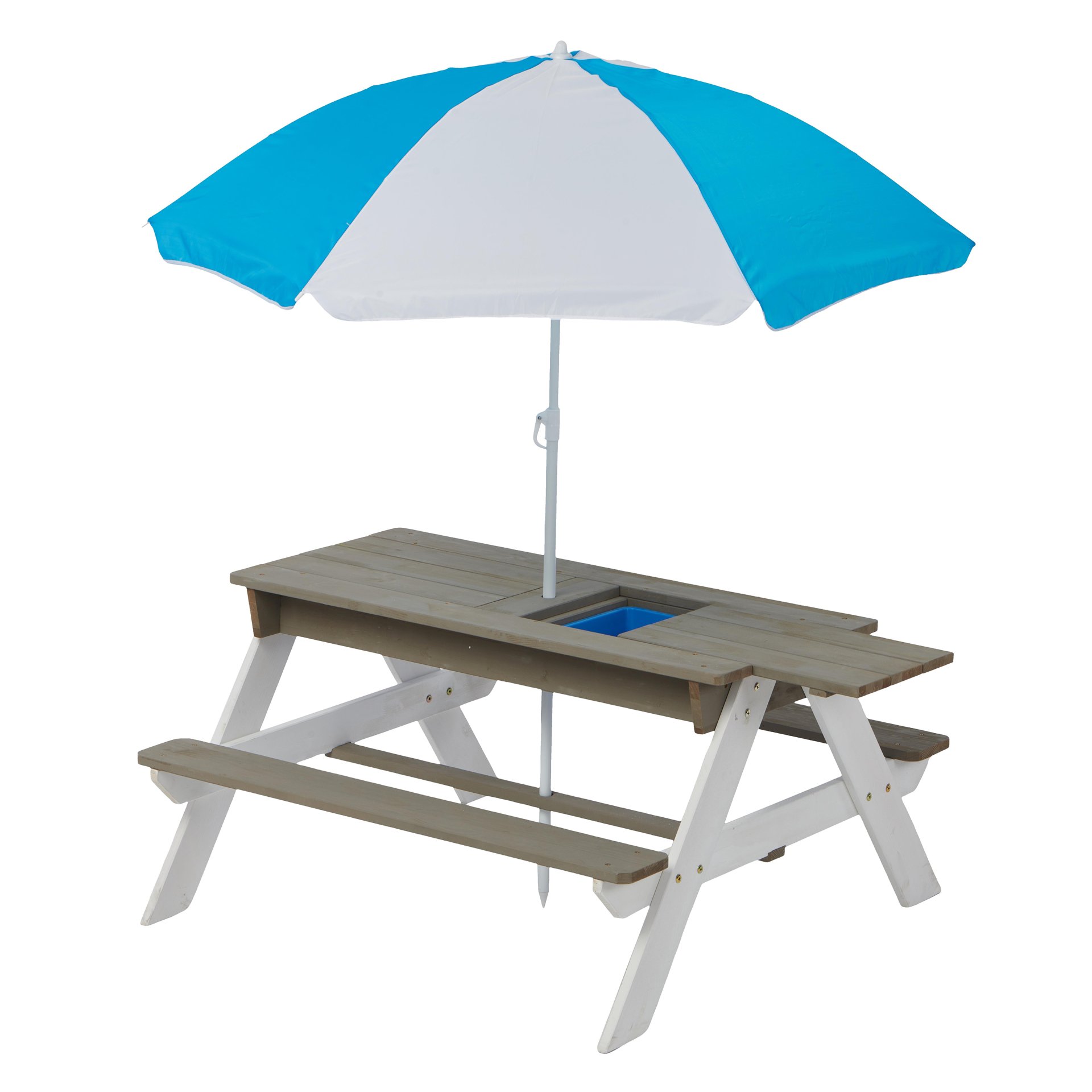 Wooden Kids Picnic Table, Sand And Water Table With Umbrella, Activity Table For Outdoor Backyard Patio Play - White / Gray - Image 14