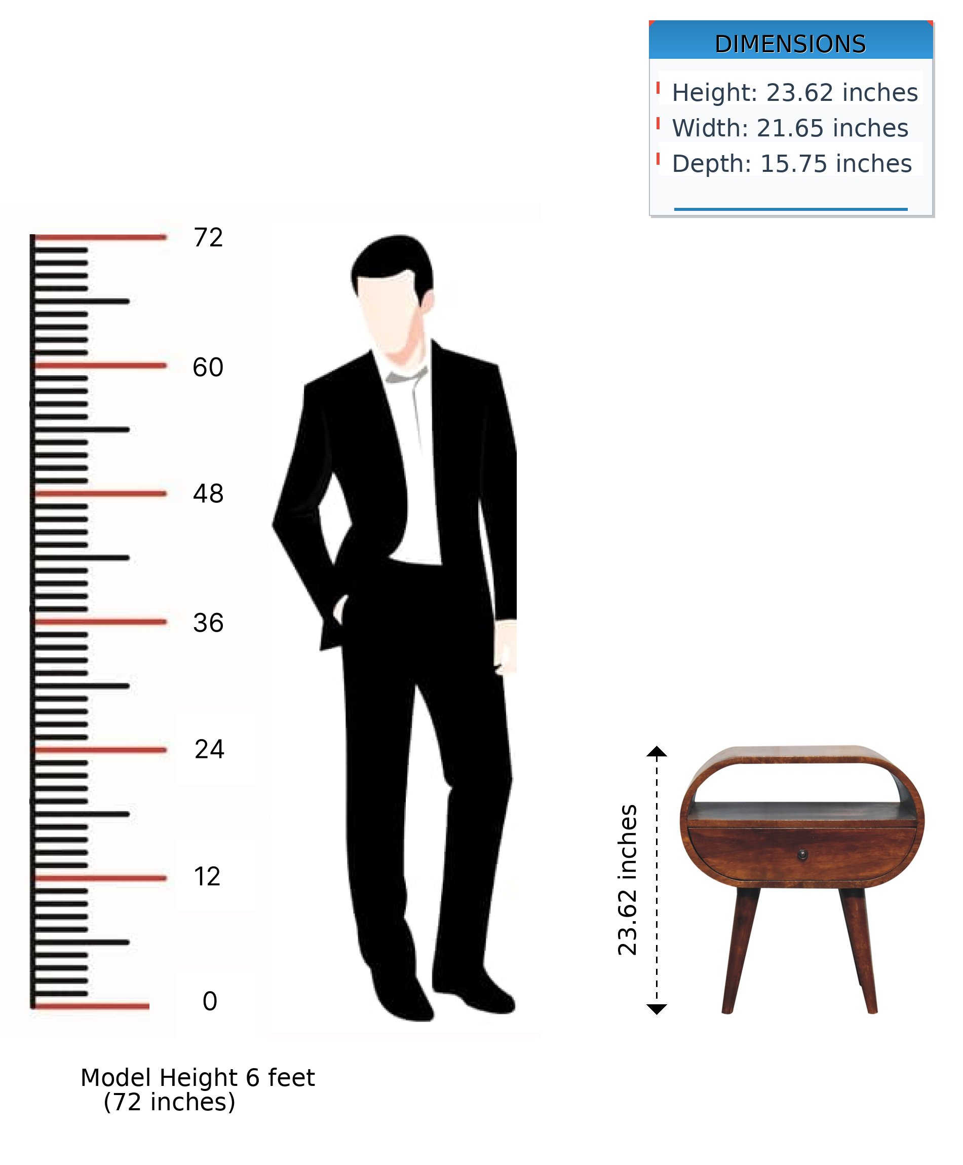Large Circular Open Bedside Table - Brown - Image 14