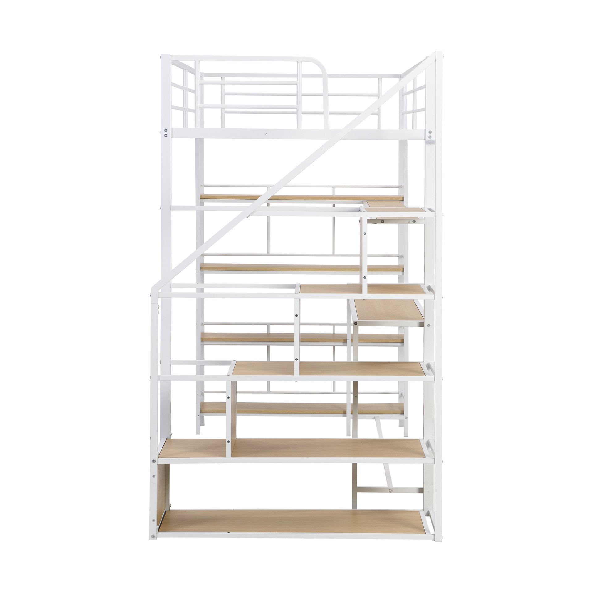 Twin Size Loft Bed With Built In Desk, Staircase Storage & 4 Tier Shelves - White - Image 11