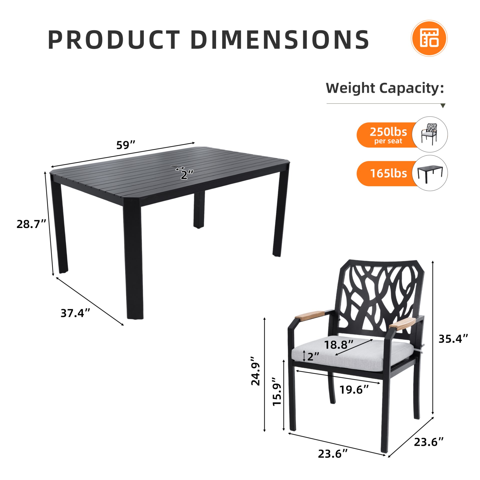7 Pieces Outdoor Patio Furniture Set, Modern Dining Set With 6 Dining Chairs Sunbrella Fabric, Rectangular Table With Umbrella Hole - Bourbon Brown - Image 4