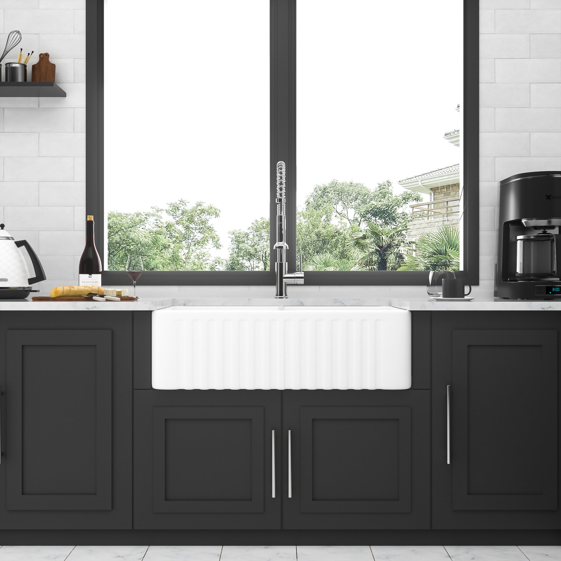 Sink 33" Double Bowl Apron Front Kitchen Sink 50 / 50 - White - Image 5