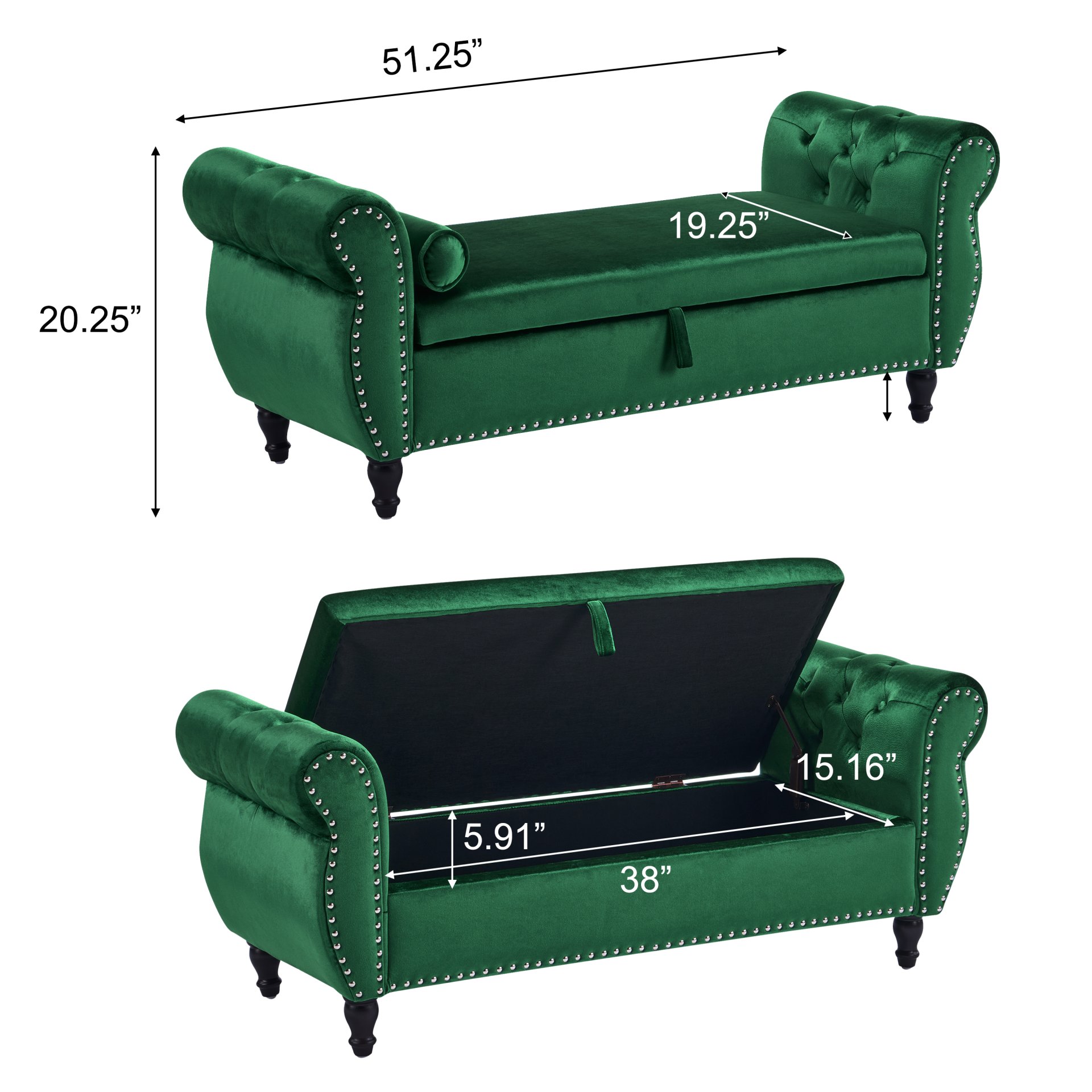 Multifunctional Storage Ottoman Bench With 1 Pillow - Emerald - Image 3