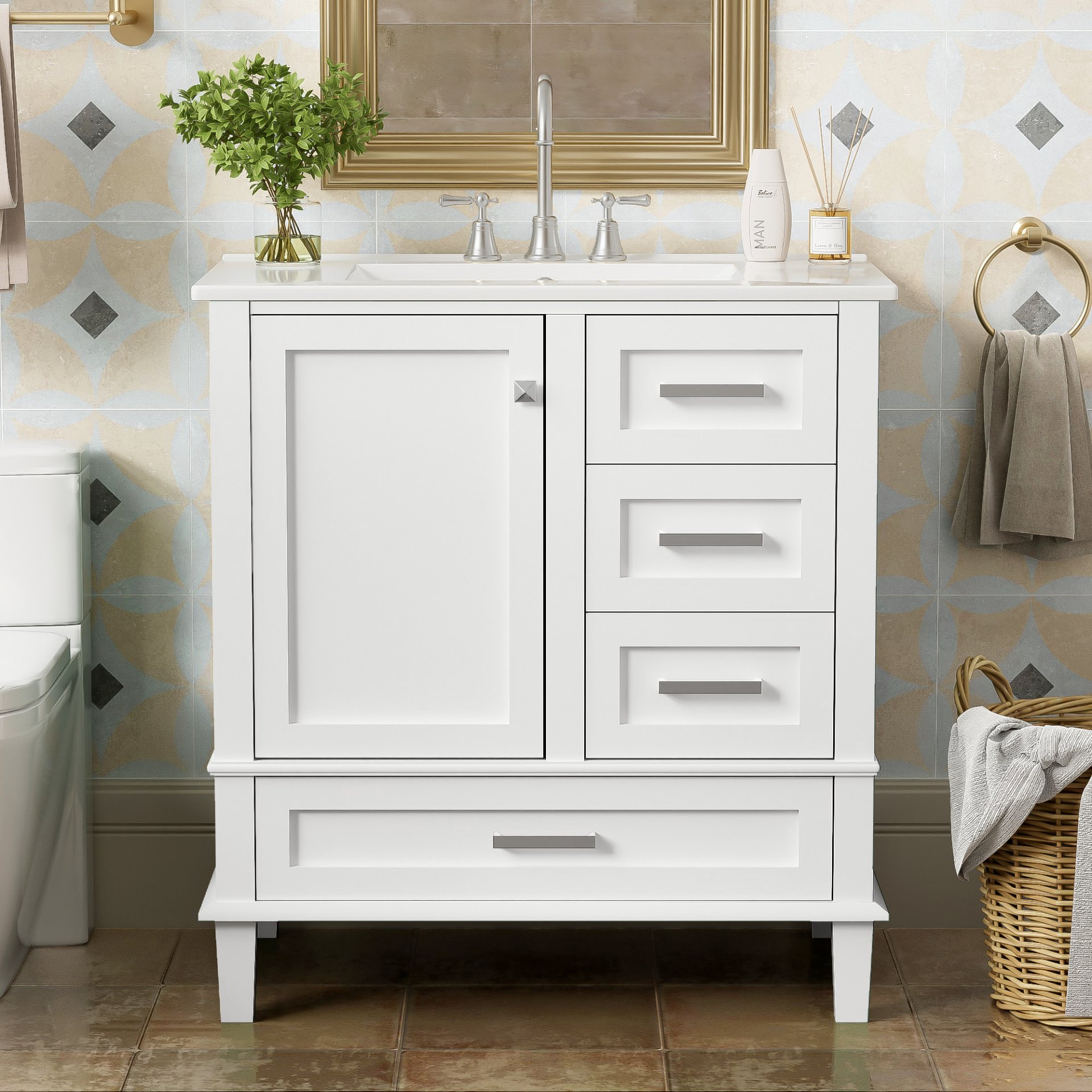 Bathroom Vanity, Modern Bathroom Cabinet With Sink Combo Set, Bathroom Storage Cabinet With A Soft Closing Door And 3 Drawers, Solid Wood Frame - White - Image 22