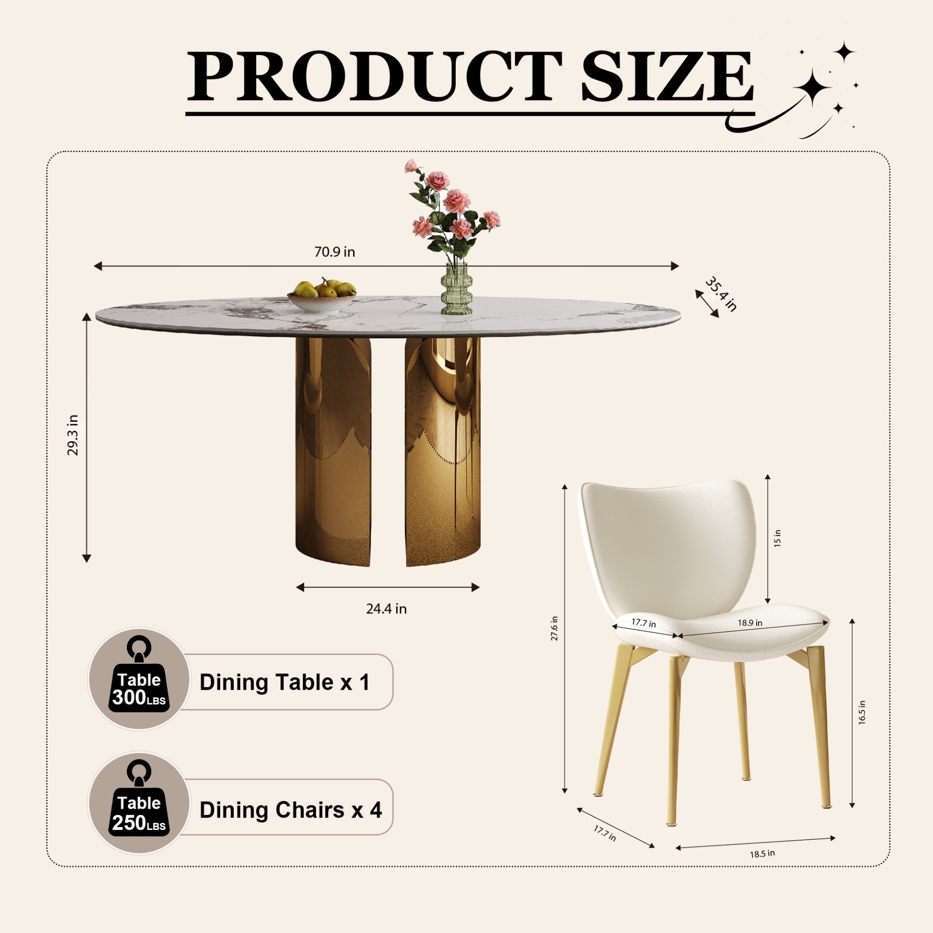 Oval Sintered Stone Dining Table With 6 Chairs - Brown / White - Image 14