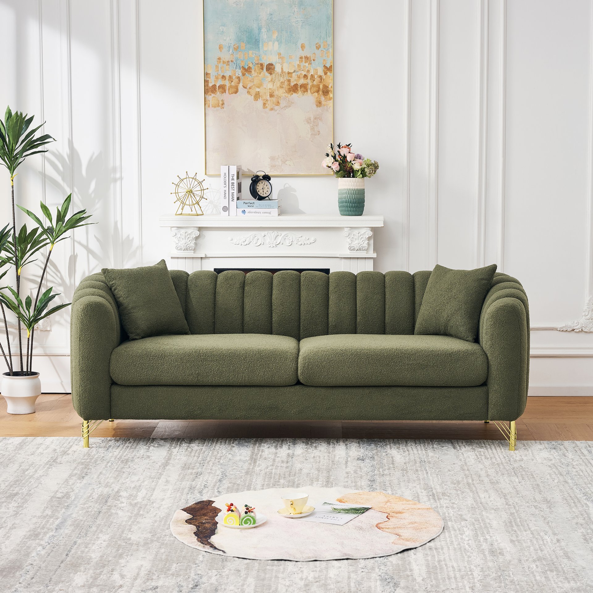 Luxury Oversized Sofa, 3 + 3 Seater, Tufted Couch For Living Room - Green - Image 5
