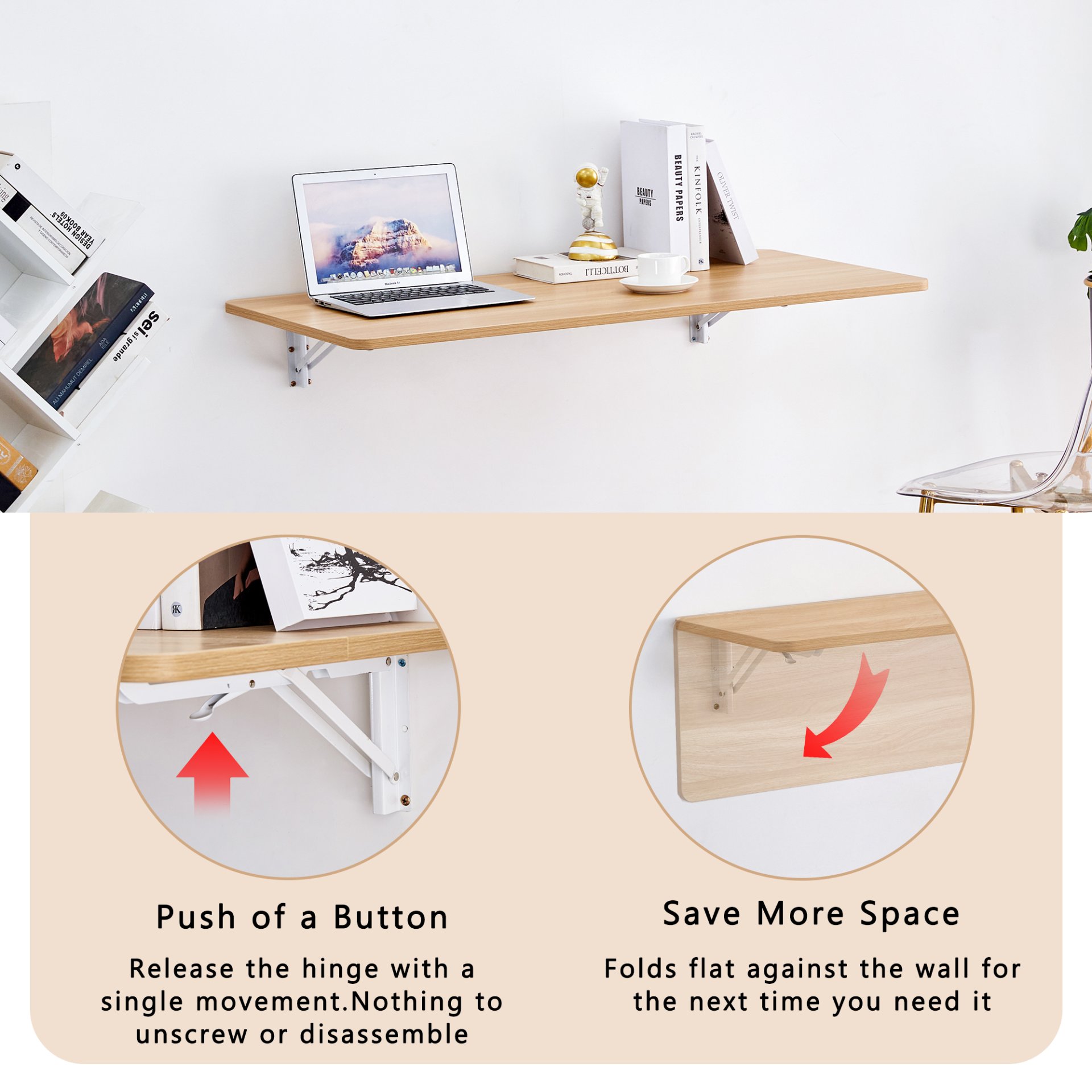 Laundry Room Folding Table Wall Mounted, Folding Table For Small Spaces, Fold Down Desk, Workbench, Addition To Garage & Shed - Burly Wood - Image 10