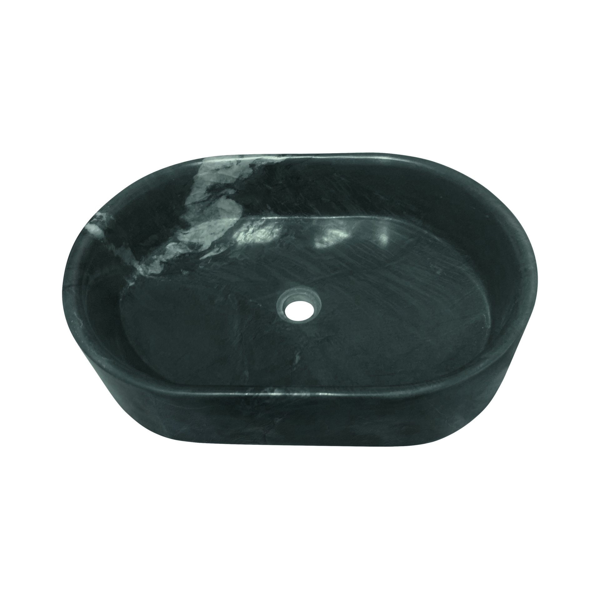 Vessel Sink, Semi Polished Surface, Genuine Real Marble, Oval Shape - Green - Image 8