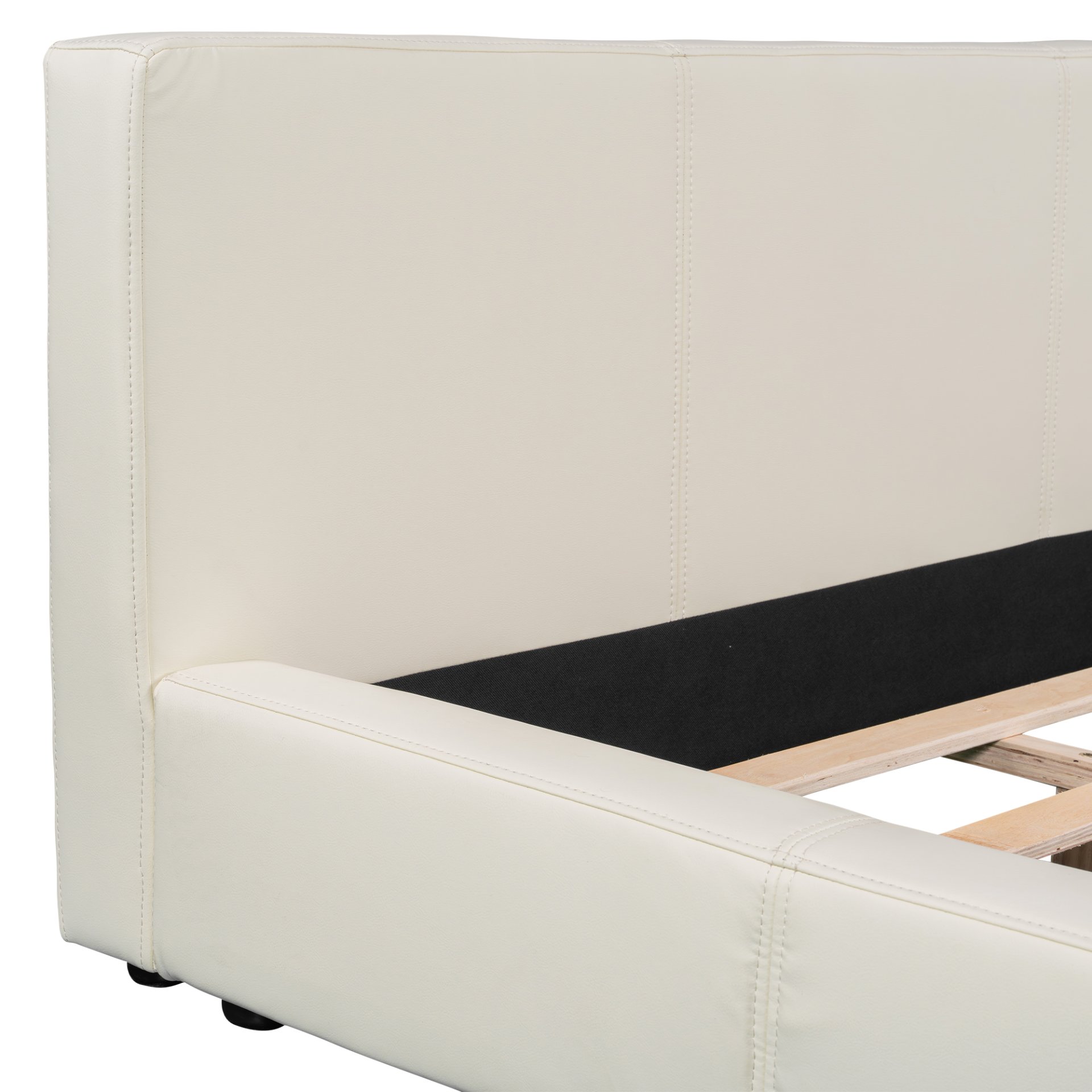 King Size Upholstered Bed With Minimalist Design - Beige - Image 9