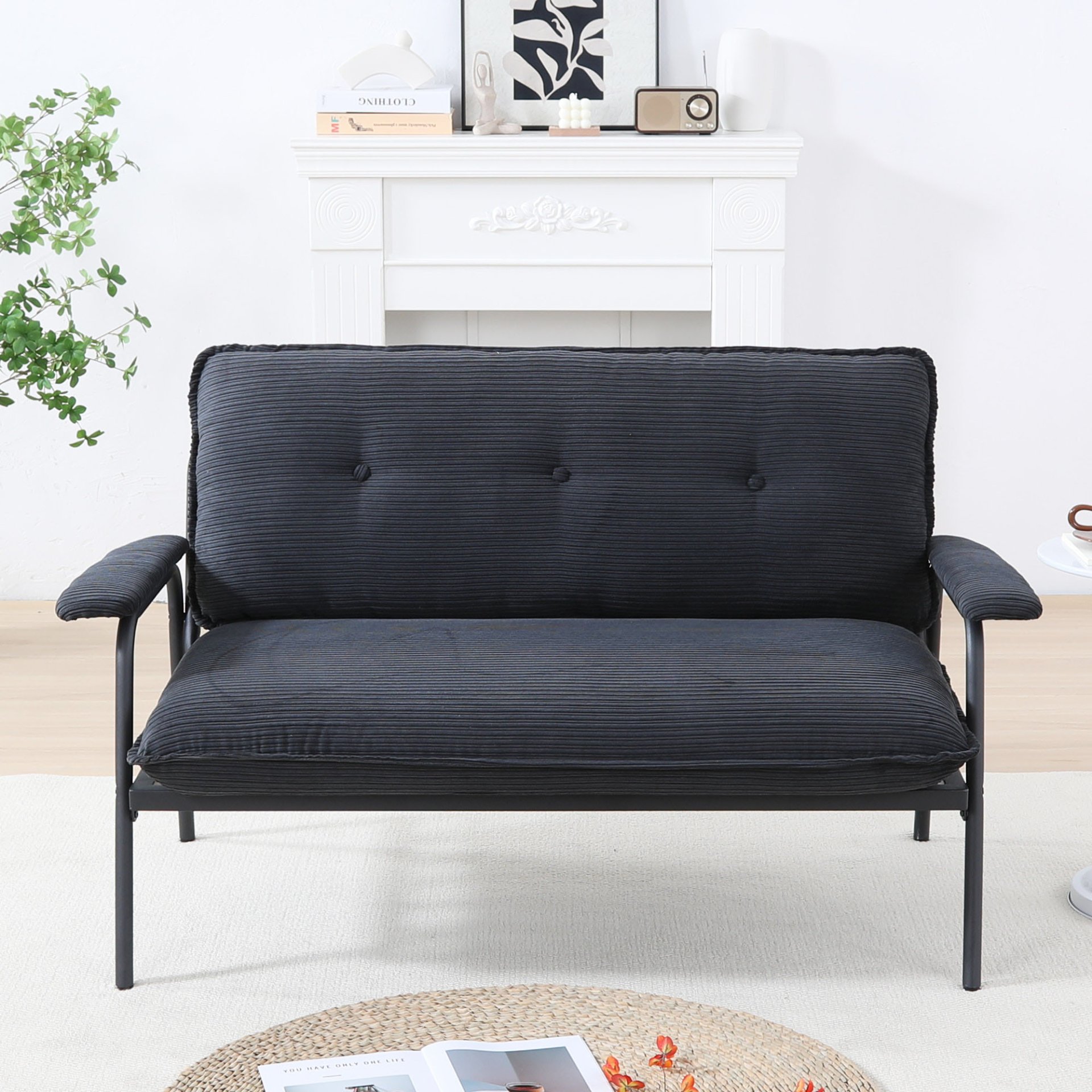 Modern Metal Frame Sofa With Sponge Filling For Compact Spaces And Versatile Use - Black - Image 4