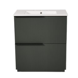 Fluted Bathroom Vanity With Sink, Full Extension Drawers, Soft Close Slides - Green