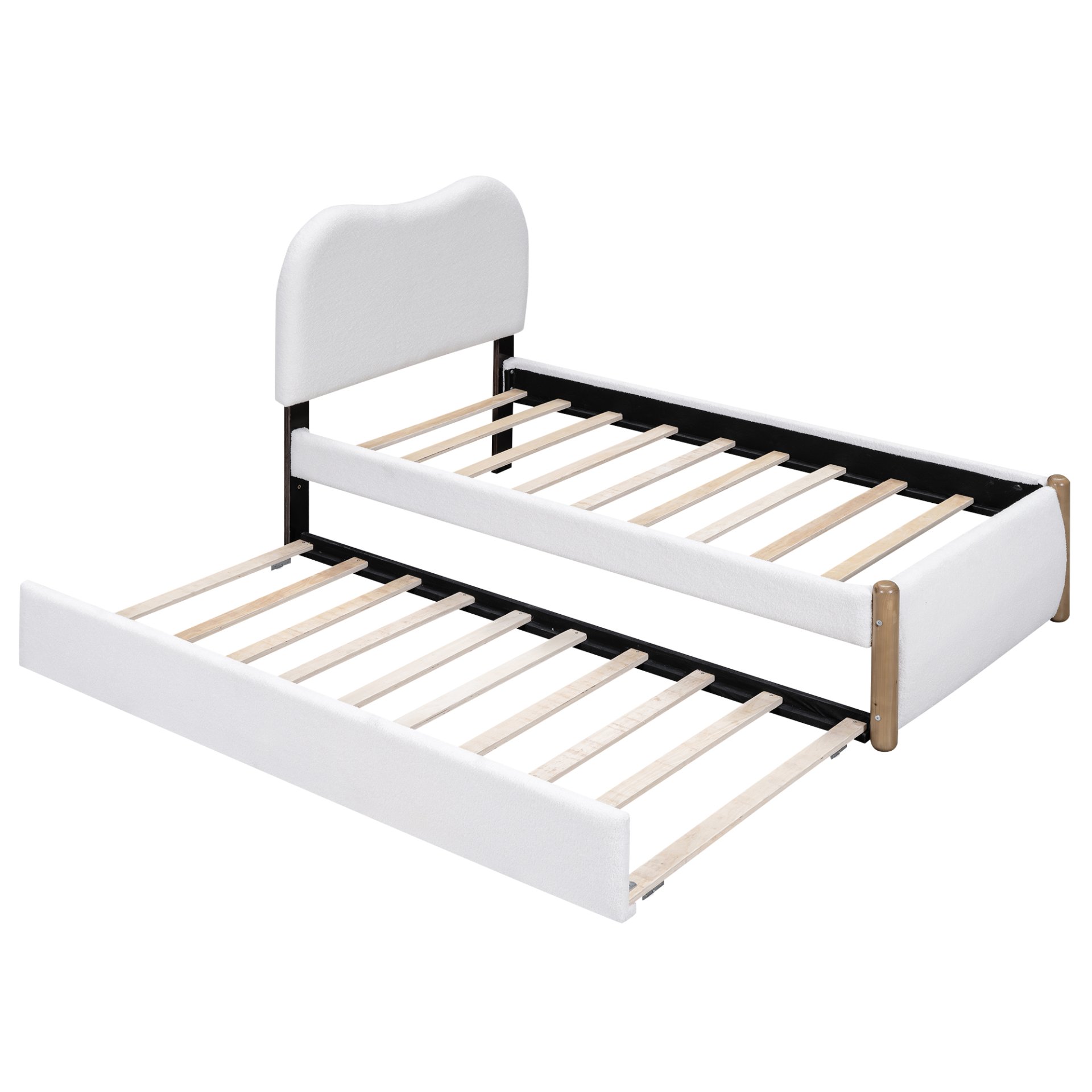 Twin Size Upholstered Platform Bed With Twin Trundle - White - Image 6
