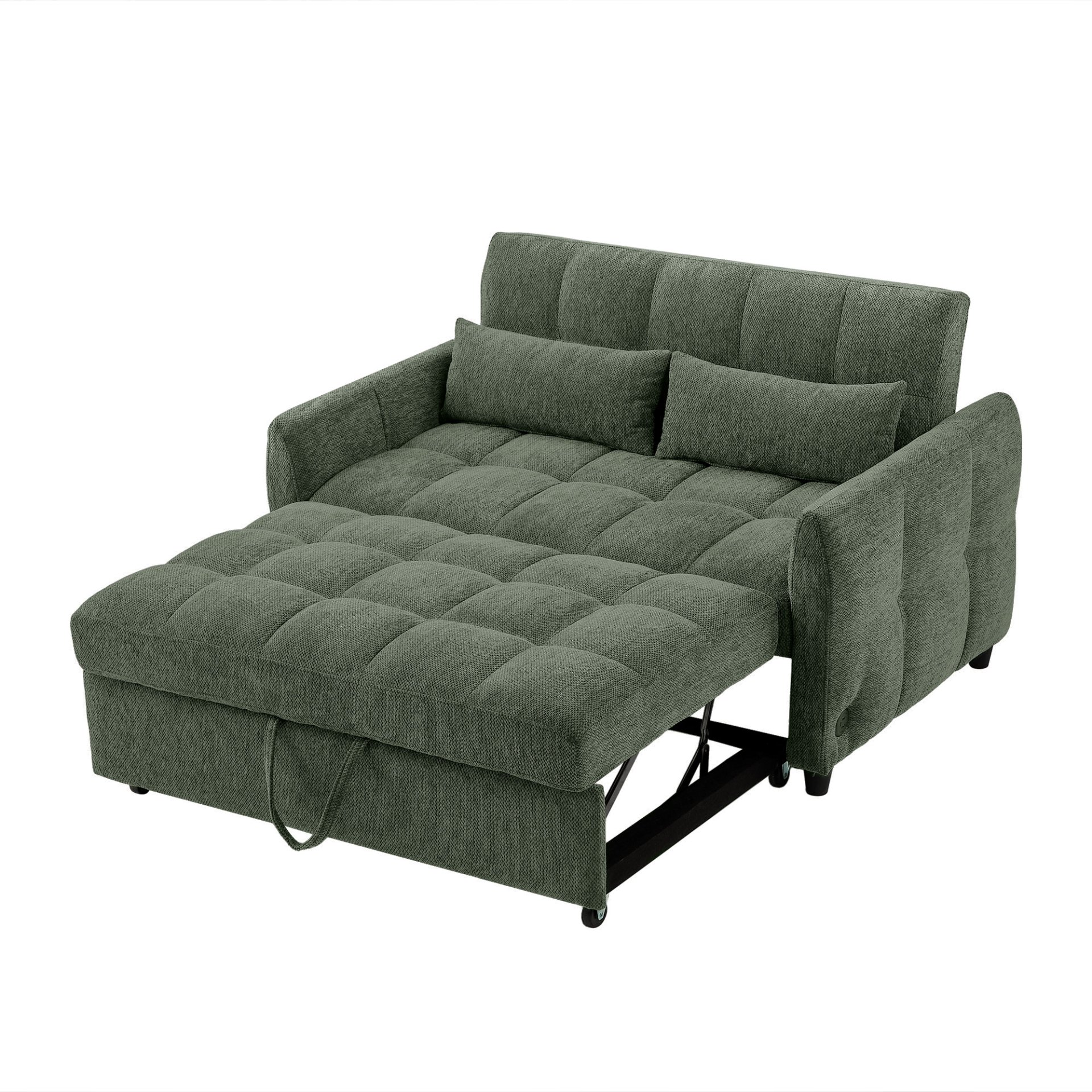 Tufted Loveseat Sofa Bed With Adjustable Backrest, 3 USB Ports, And 2 Lumbar Pillows - Green - Image 12