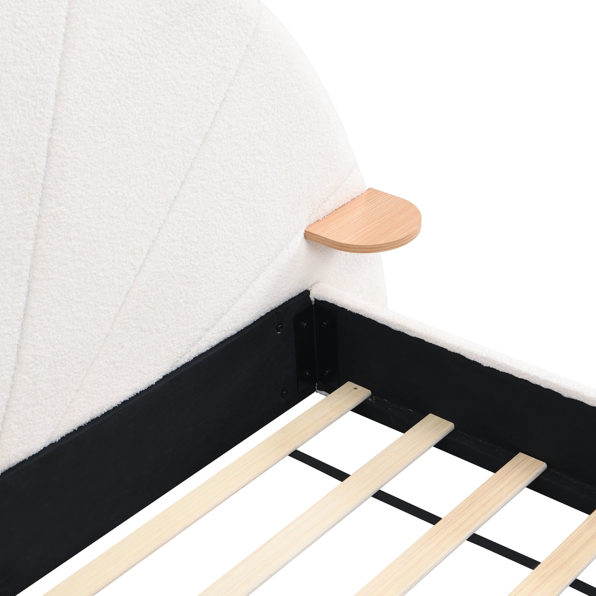 Queen Arched Bed With Small Table, Floor Standing Design - Beige - Image 14