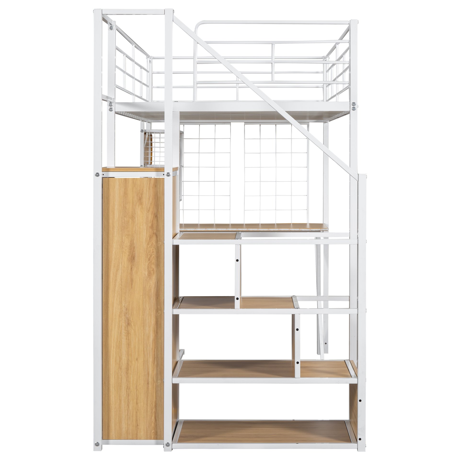 Twin Size Loft Bed With Built In Work Station, Wardrobe, Storage Staircase And LED - White - Image 13