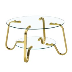 Retro Minimalist Style Metal Frame Double Layer Tempered Glass Coffee Table - Gold