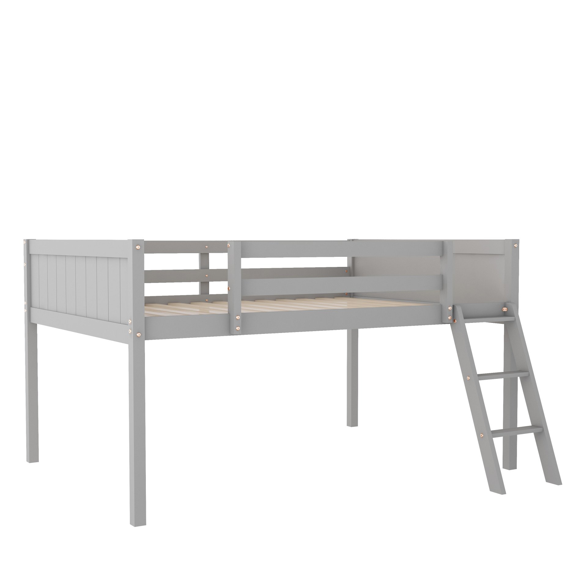 Full Size Low Loft Bed With Adjustable Ladder - Gray - Image 6