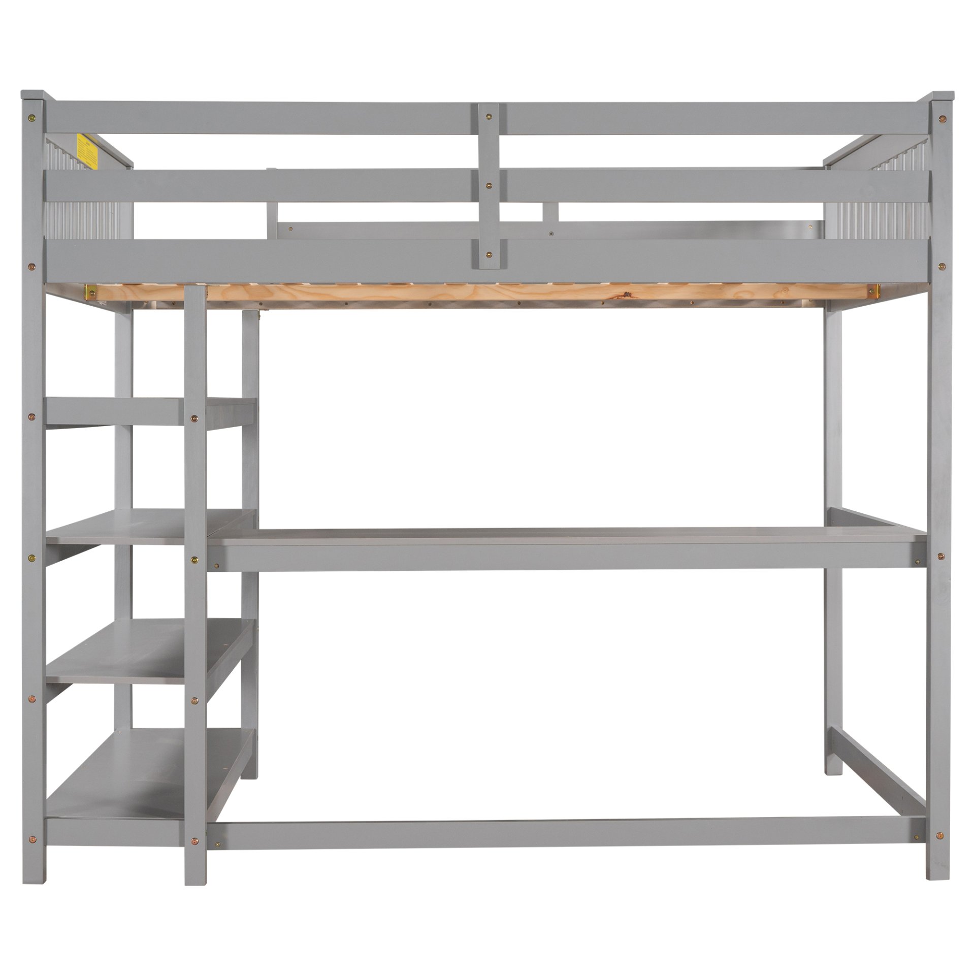 Full Size Loft Bed With Storage Shelves And Under Bed Desk - Gray - Image 8