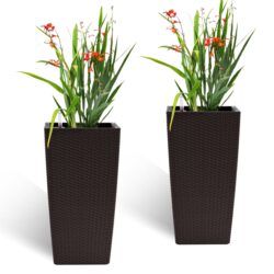 Indoor Outdoor Planter With Automatic Watering System (Set of 2) - Brown
