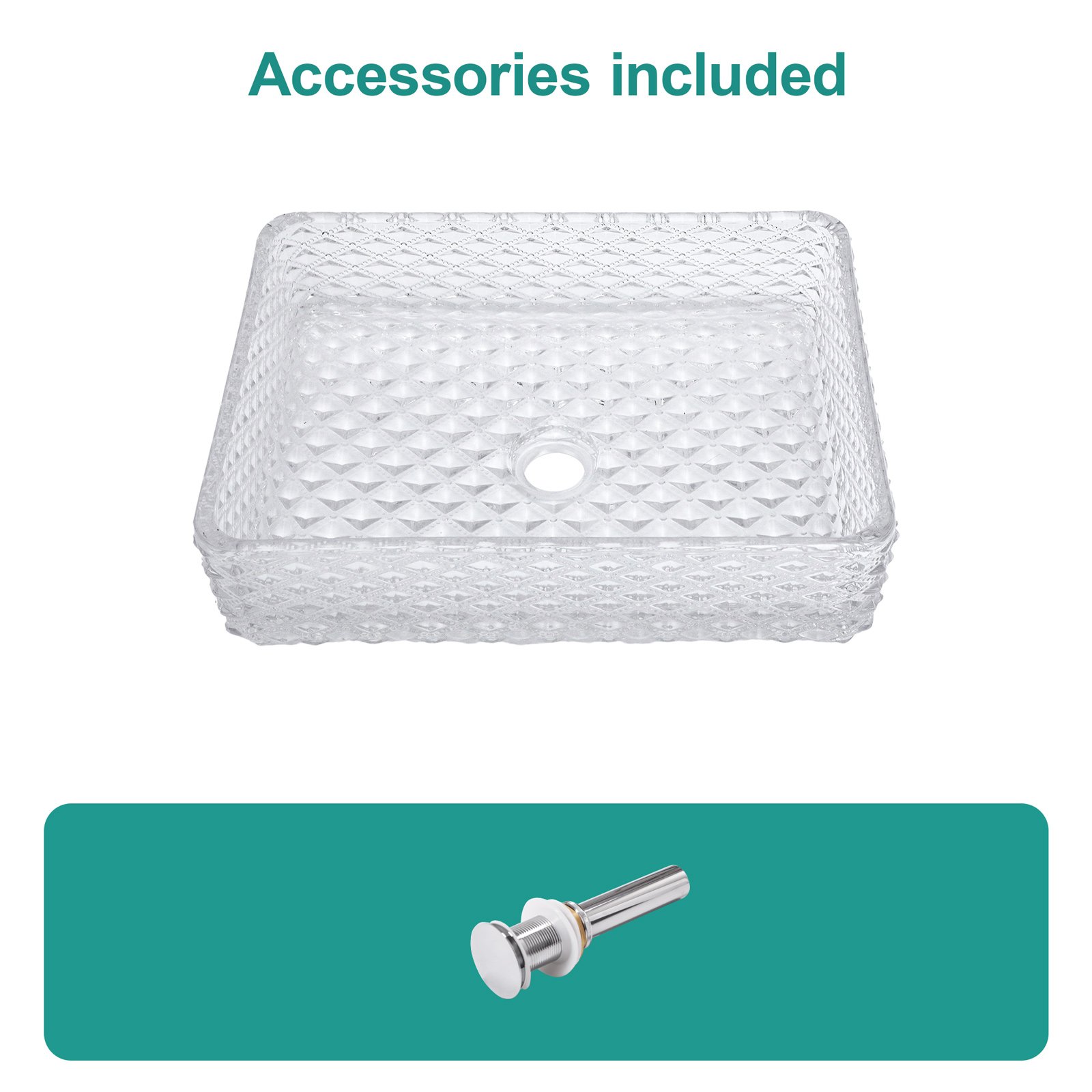 Rectangle Vessel Sink With Diamond Texture With Pop Up Drain (No Faucet) - White - Image 5