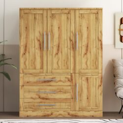 4 Door Wardrobe Armoire With 3 Drawers - Natural