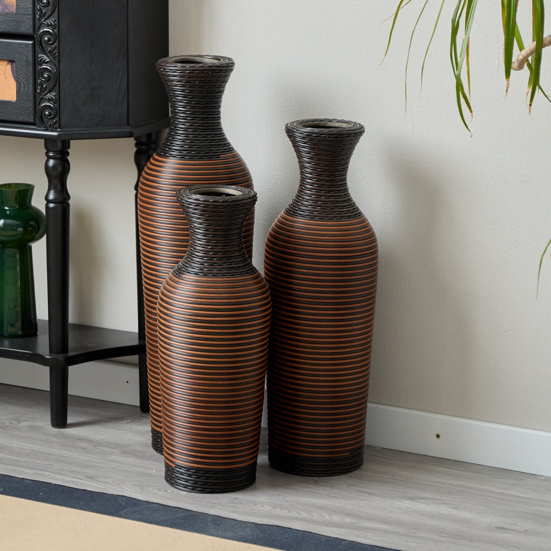 Desktop Vase, Classic And Neat Floor Vase, High Independent Flower Stand, Home Decoration Flower Stand (Set of 3) - Black / Brown - Image 17