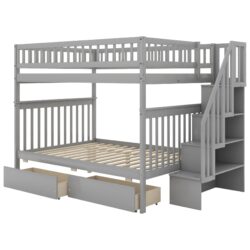 Full Over Full Bunk Bed With 2 Drawers And Storage - Gray