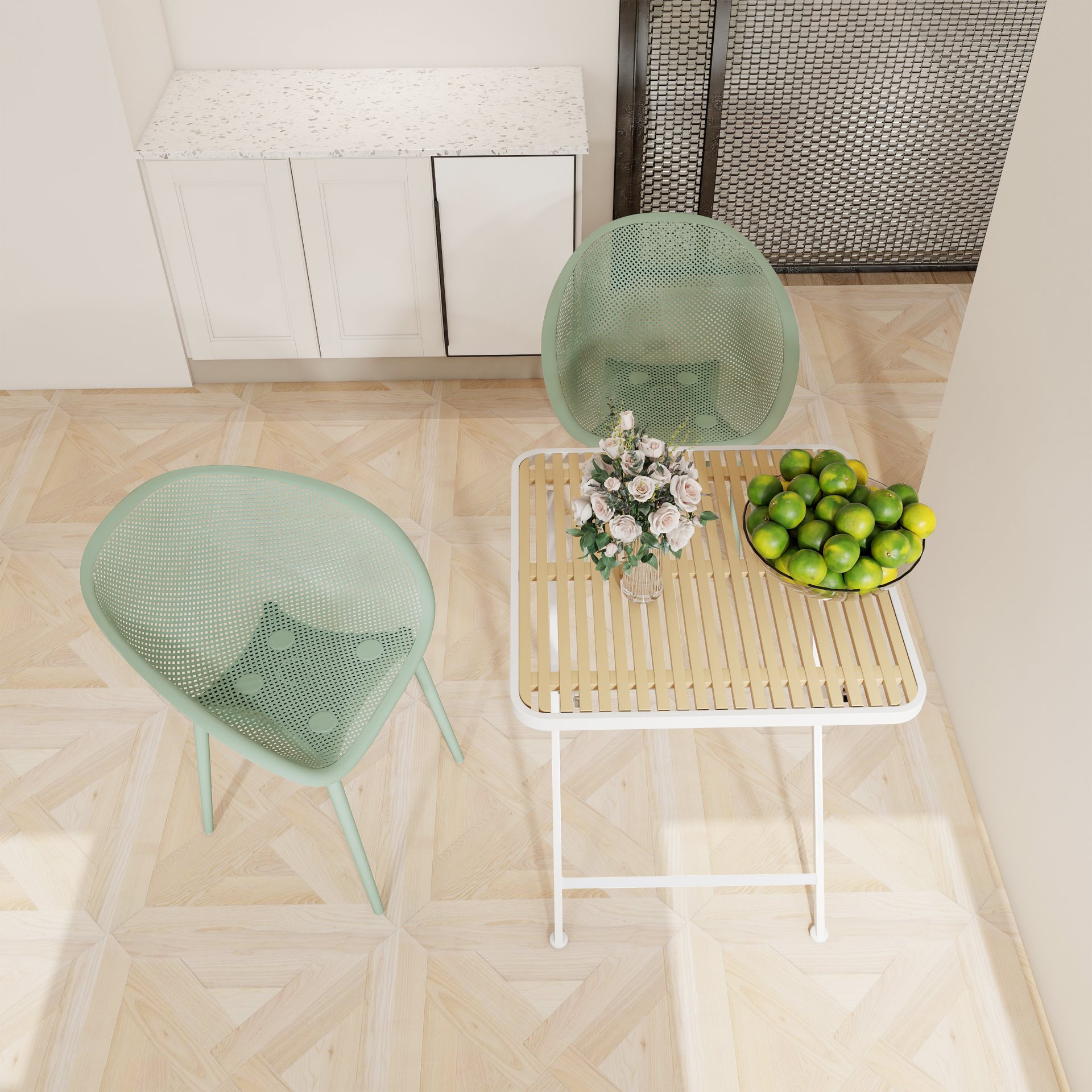 2 Pack Lounge Chair Set With Folding Square Table - Khaki / Pale Green / White - Image 5