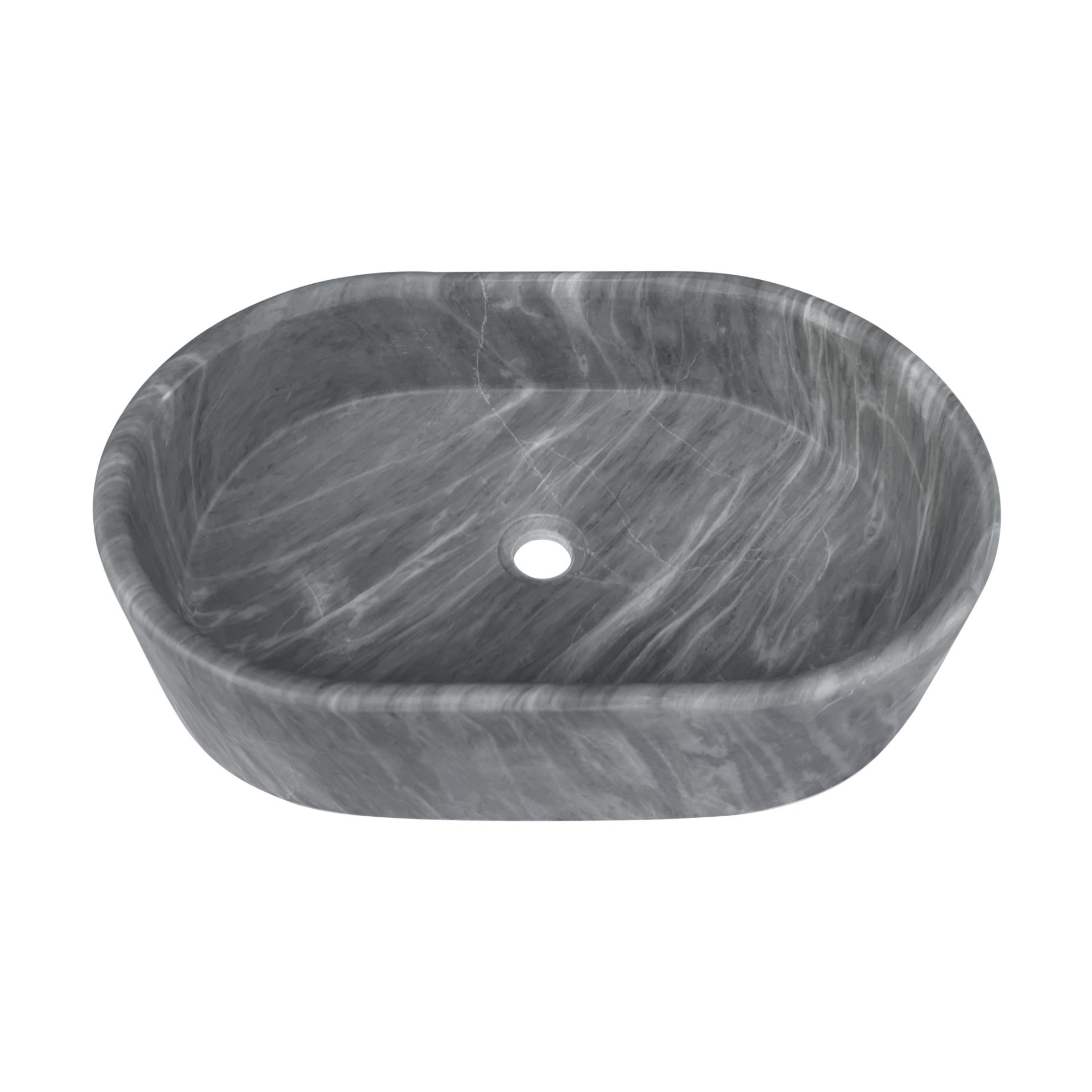 Vessel Sink, Semi Polished Surface, Genuine Real Marble, Oval Shape - Gray - Image 9