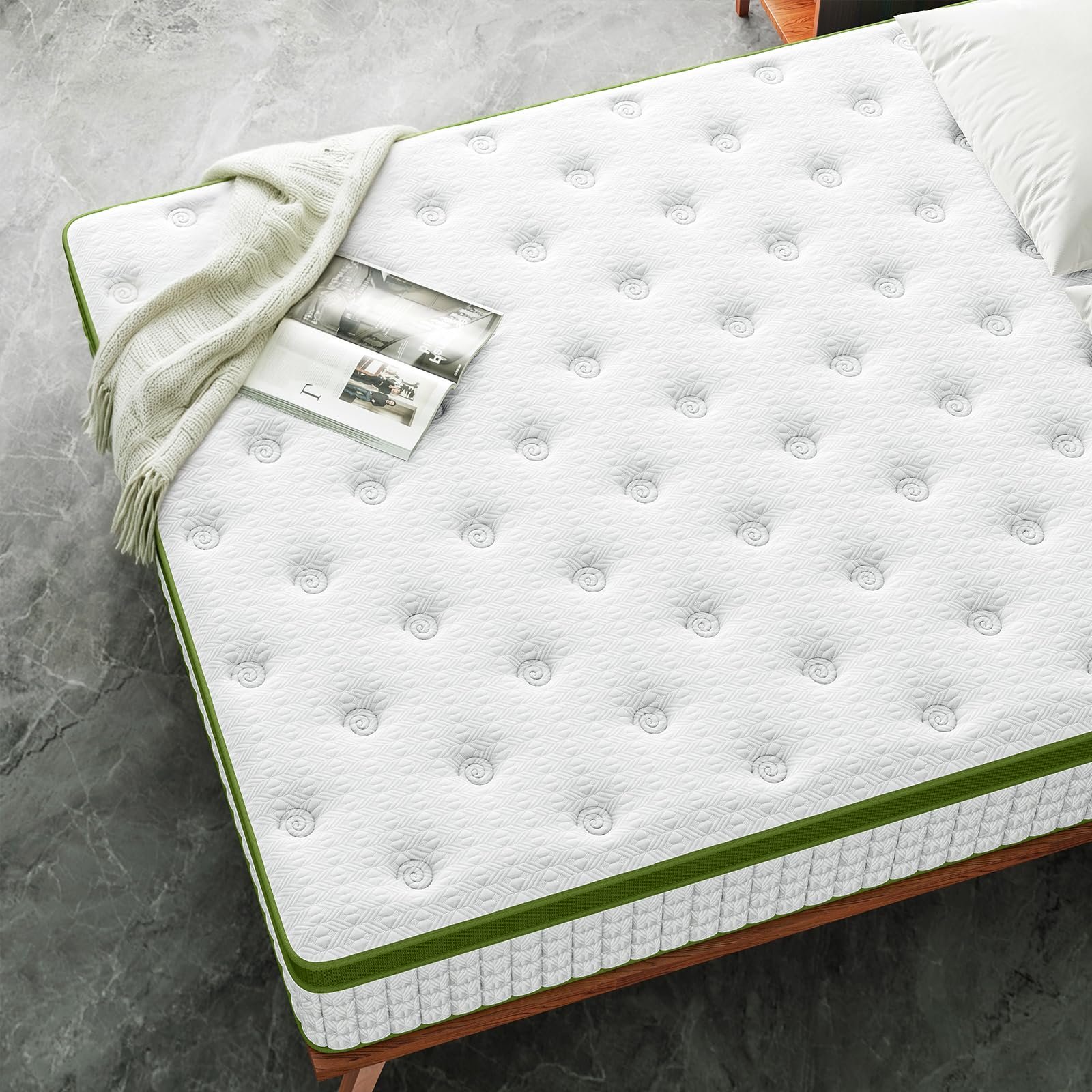 14" Queen Hybrid Mattress With Gel Memory Foam And Pocket Springs - Green - Image 4