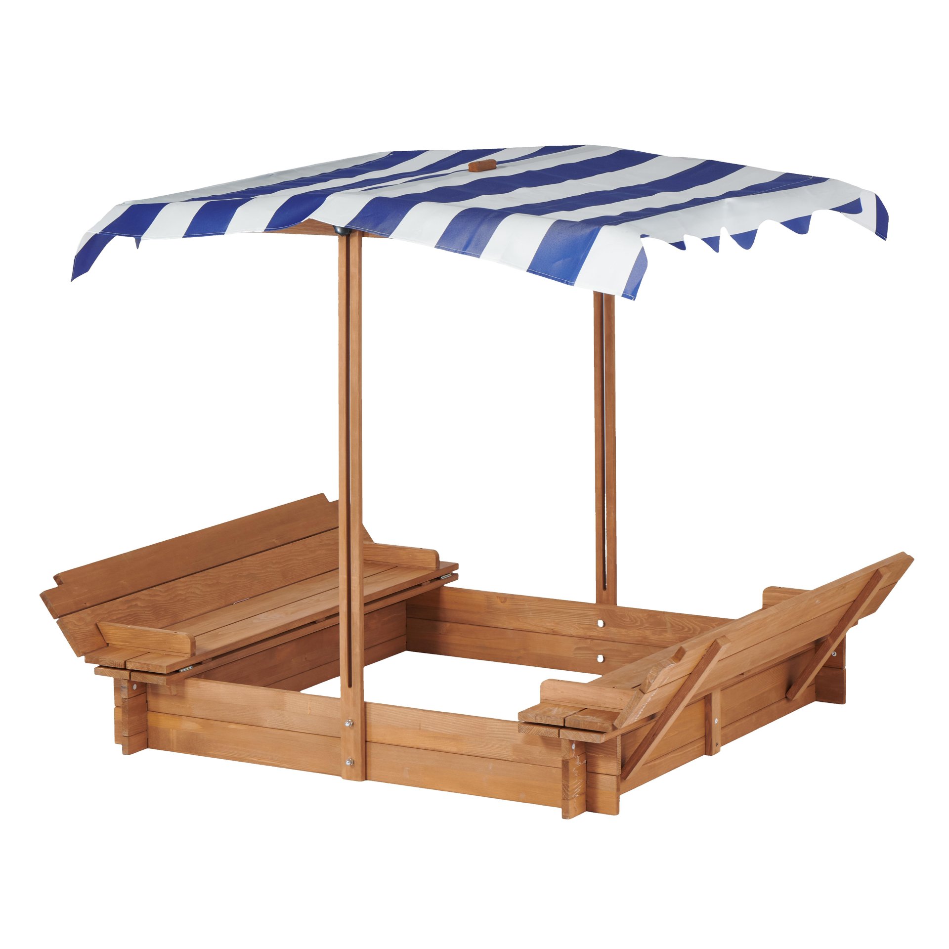 Kids Sandbox With Adjustable Cover, Sand Box With 2 Foldable Bench Seats, Outdoor Sandpit For Backyard Play - Light Brown - Image 10