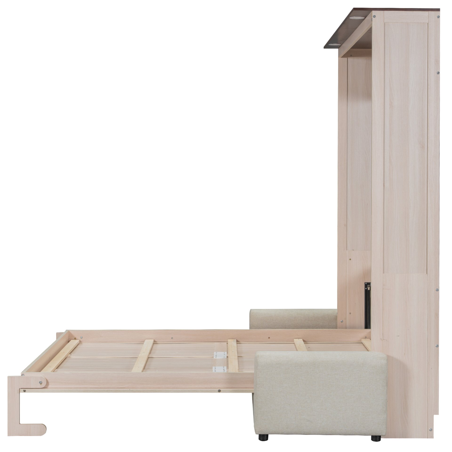 Queen Size Murphy Bed With Sofa And LED - Beige - Image 7