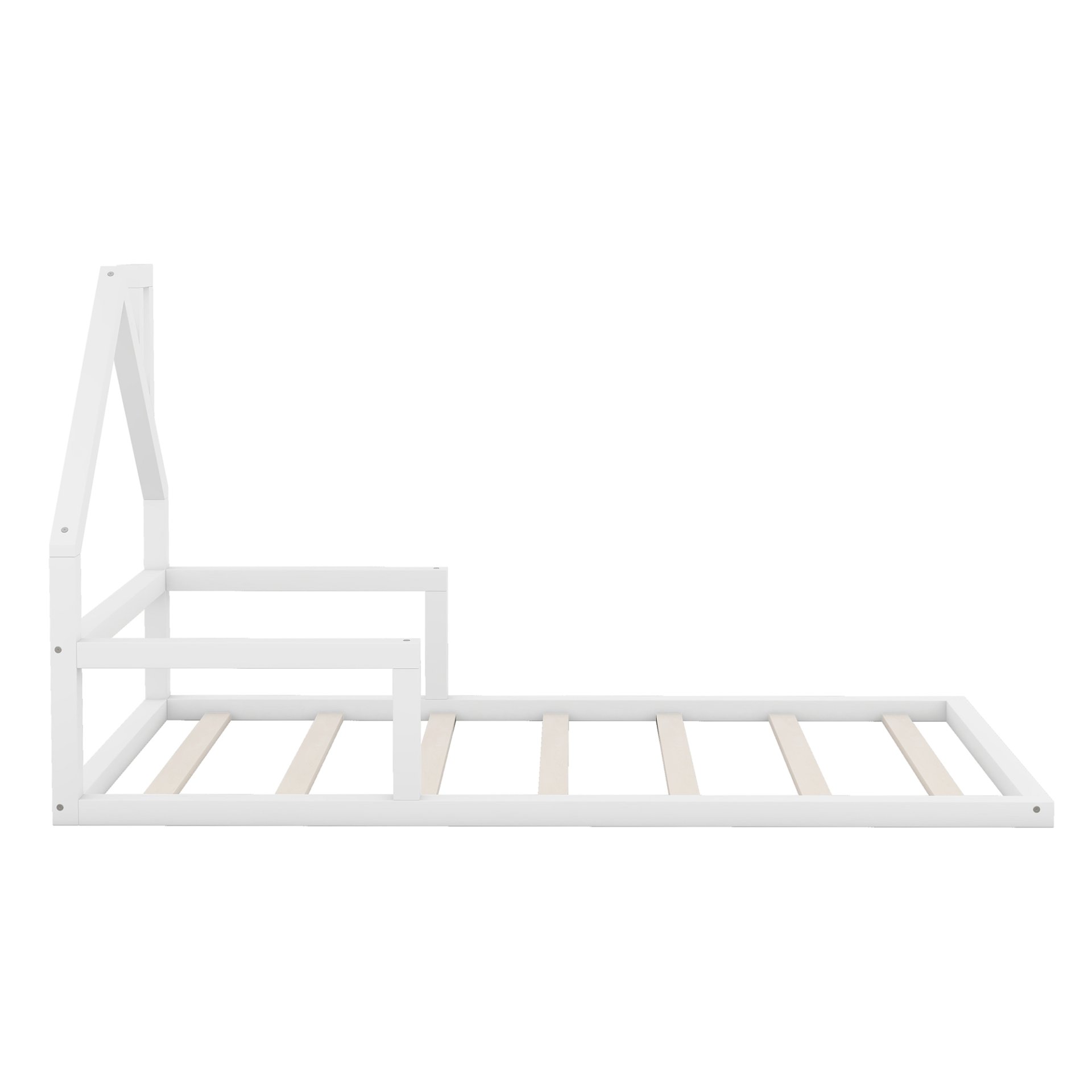 Twin Size Floor Bed With House Shaped Headboard - White - Image 10